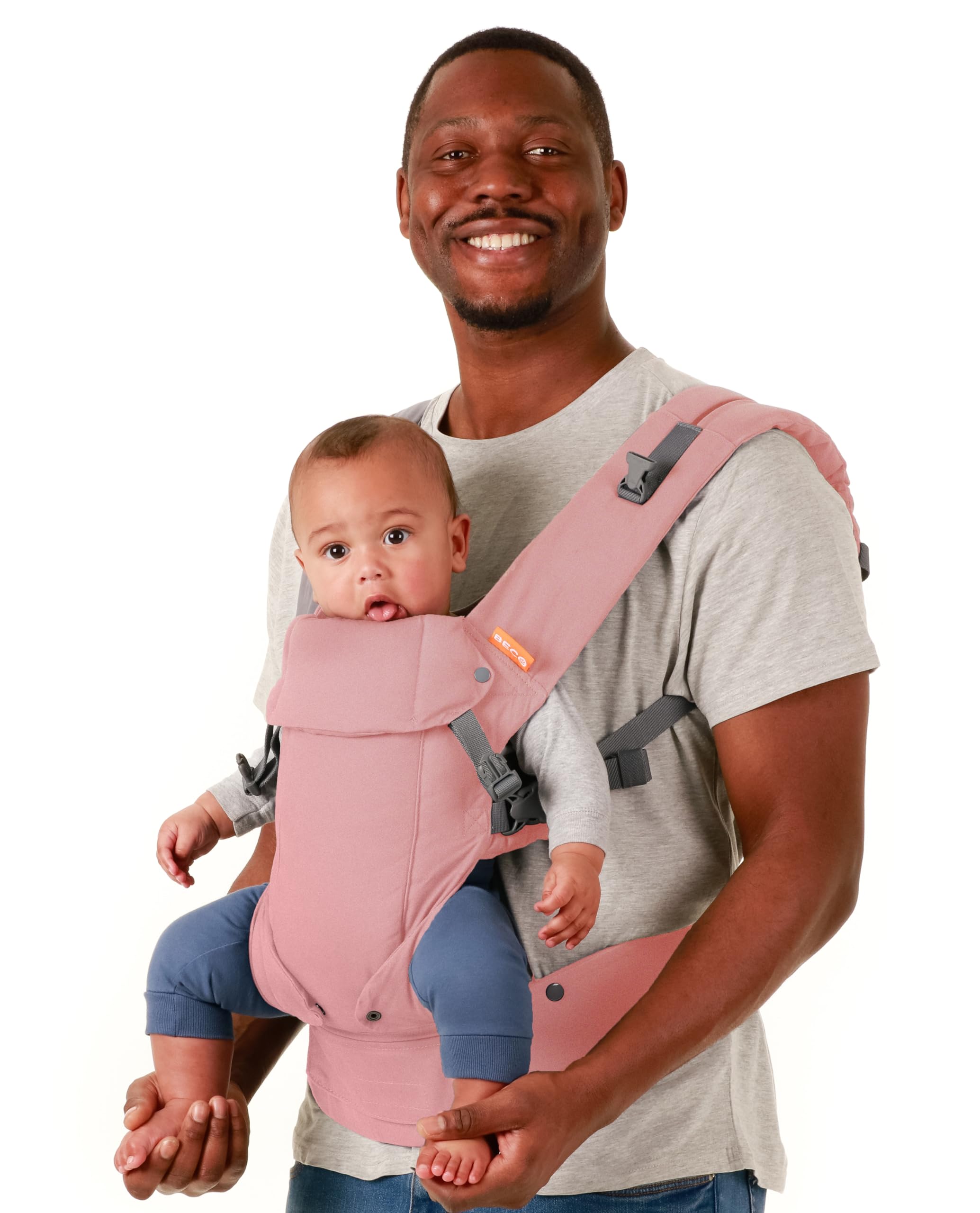 Beco Gemini Baby Carrier - Adjustable Ergonomic Infant to Toddler Carrier (3-16kg) for Hands-Free Parenting | Front & Back Carry Positions | Comfortable Pink Linen Fabric | Perfect for Hiking, Shopping & Daily Errands
