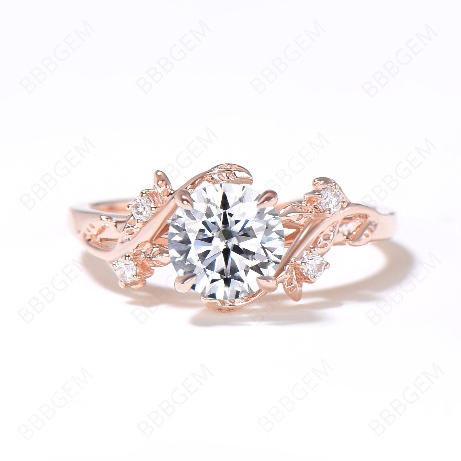 1ctw Moissanite Engagement Ring - 6.5mm Round Cut Cluster Wedding Band, Nature Inspired Leaf Design Bridal Ring for Proposal, Anniversary & Special Occasions
