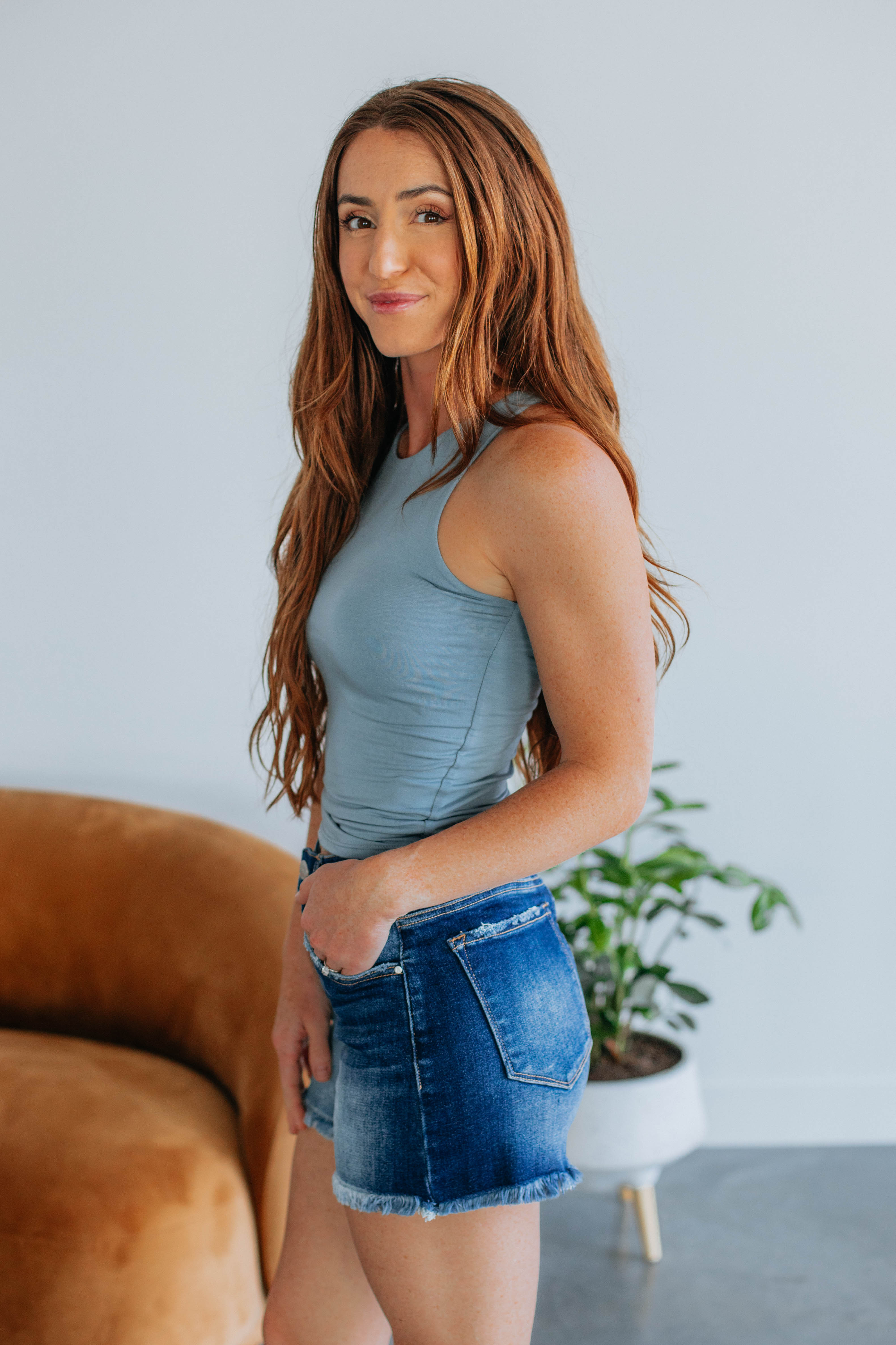 Demi Basic Tank Top for Women - Vintage Blue Soft Cotton Casual Tee - Perfect for Layering, Summer Outfits & Everyday Wear