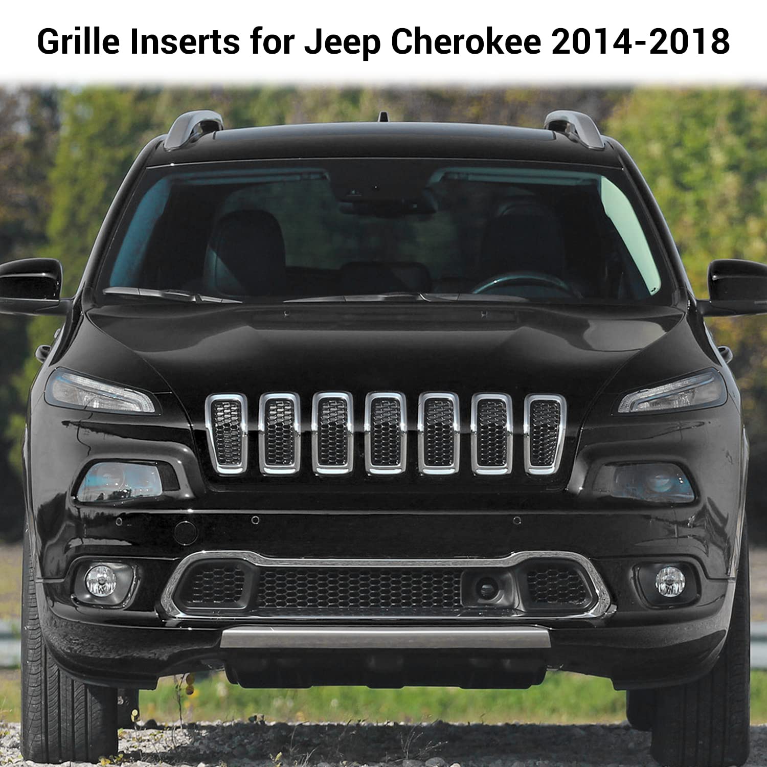 JeCar ABS Grille Inserts & Trim Kit for 2014-2018 Jeep Cherokee KL - Black | Front Grill Cover Upgrade for Off-Road & Street Style