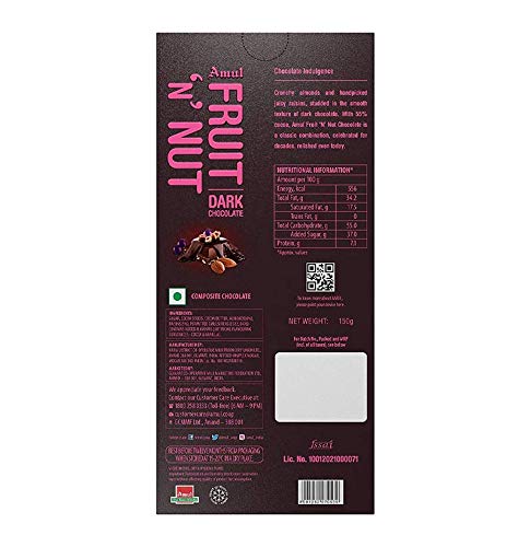 Amul Fruit & Nut Chocolate Bar - 150g (Pack of 4) | Premium Indian Dairy Milk Chocolate with Cashews & Almonds | Perfect for Gifts, Snacking & Dessert Toppings