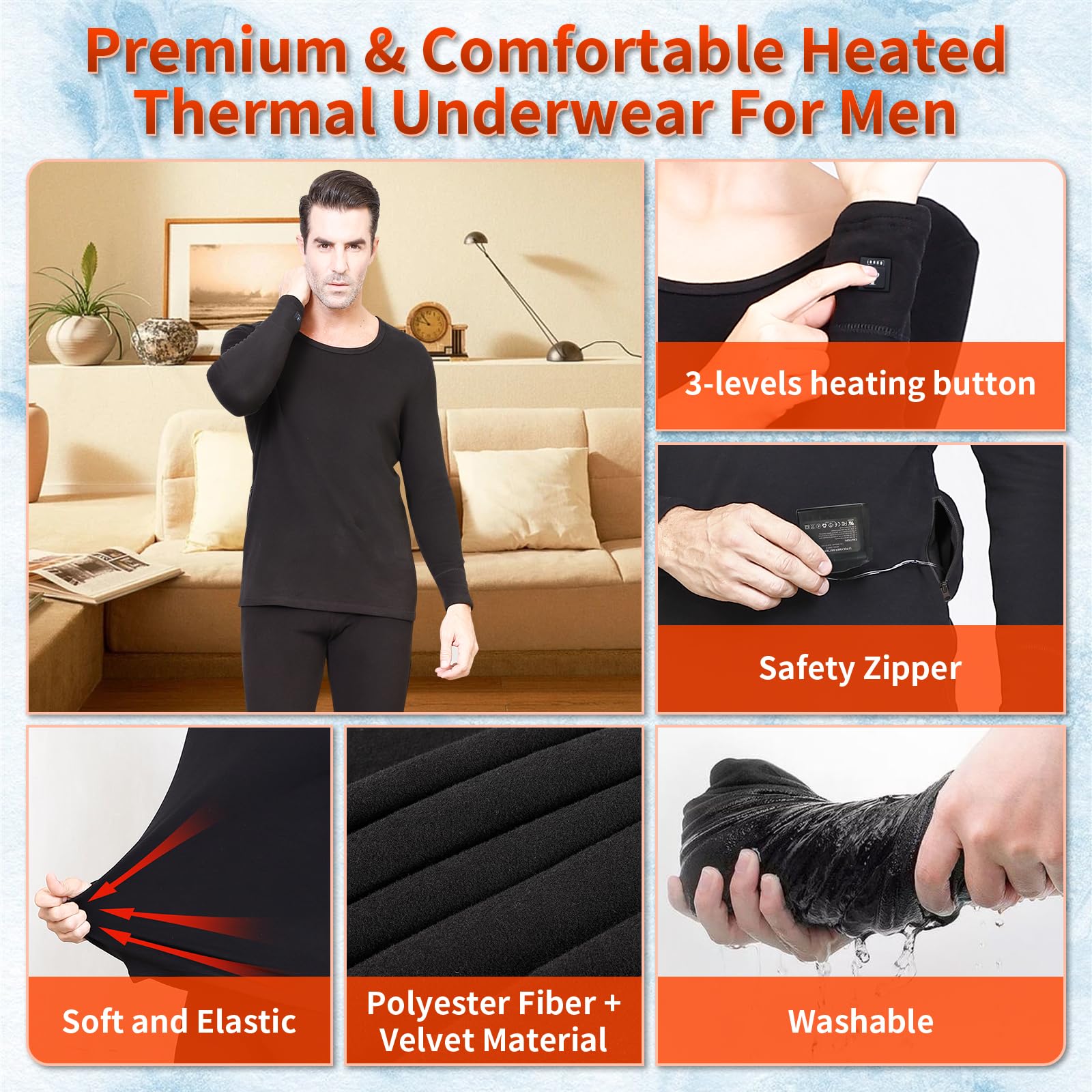 Electric Heated Thermal Underwear Set for Men & Women - Winter Warm Long Johns Base Layer for Outdoor Sports & Cold Weather Activities | Perfect for Skiing, Hiking, Camping & Winter Work