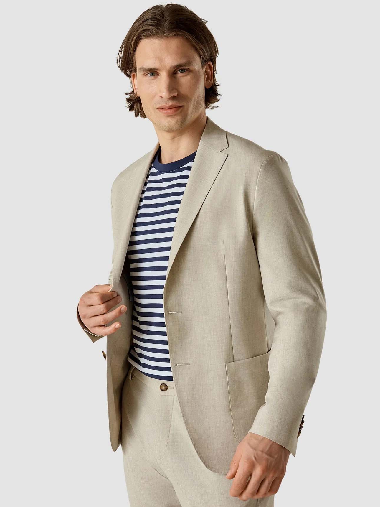 Premium Tech Linen Blazer for Men - Lightweight Breathable Sandshell Color Business Casual Jacket - Perfect for Office Wear, Summer Weddings & Smart Casual Outfits
