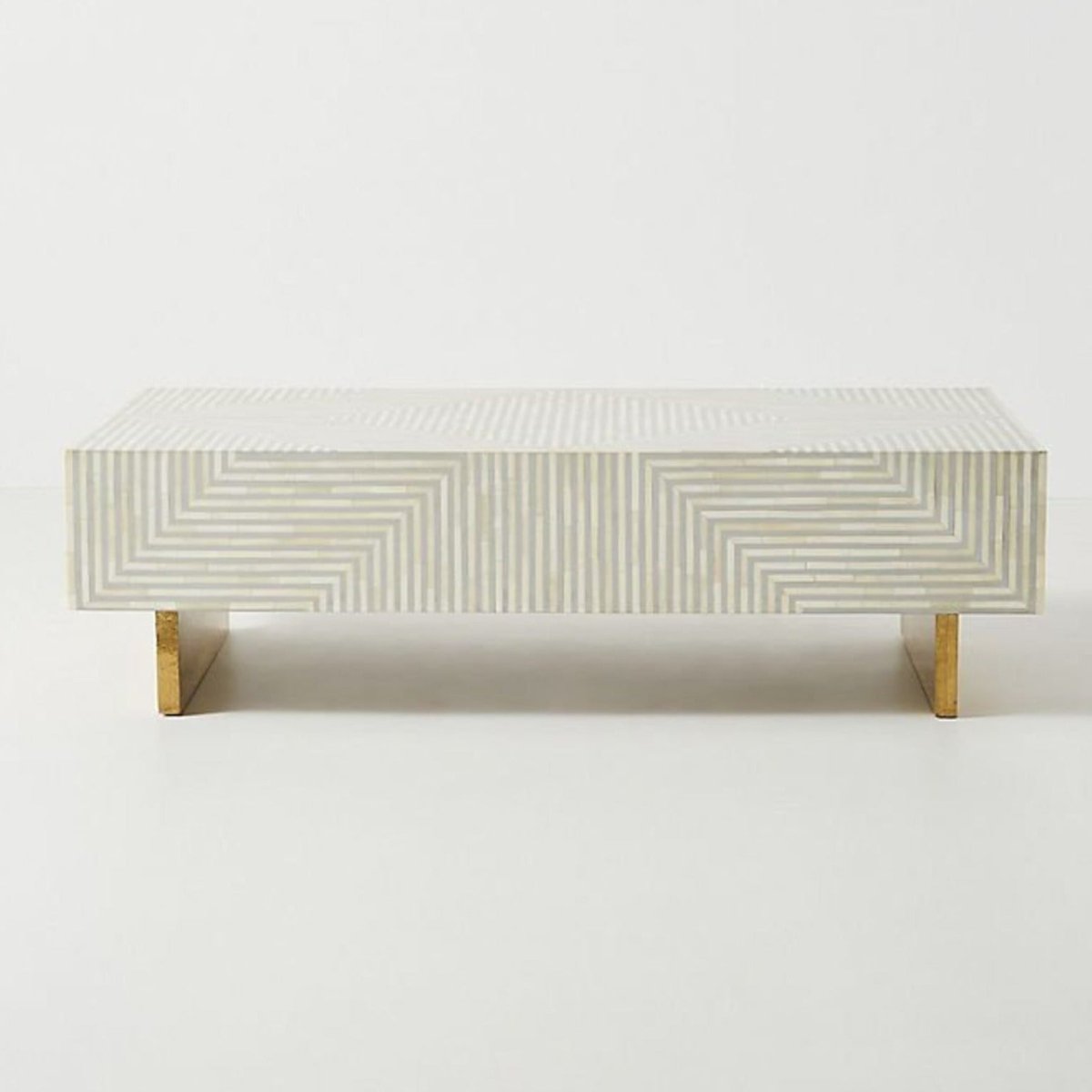 Handmade Bone Inlay Coffee Table - White & Grey Striped Rectangle Center Table for Living Room, Lounge & Office Decor | Modern Boho Furniture for Home & Workspace