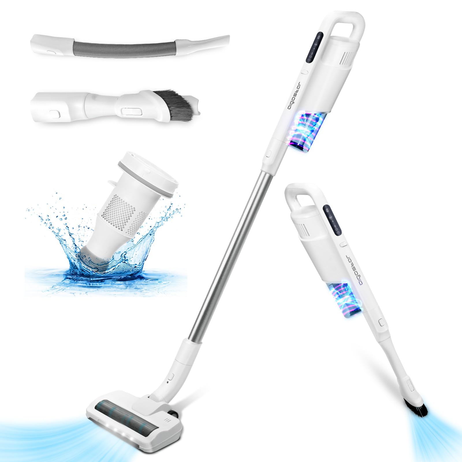 Aigostar 17Kpa Cordless Vacuum Cleaner - 150W Powerful Suction Stick Vacuum with 40 Min Runtime | 4-in-1 Rechargeable for Hardwood Floors & Pet Hair | Lightweight with LED Lights | Perfect for Home Cleaning & Pet Owners