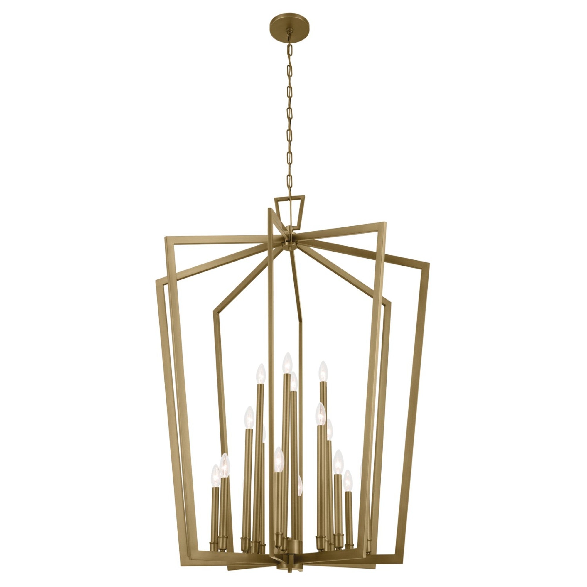 Abbotswell 37-Inch 16-Light Chandelier with Natural Brass Finish - Elegant Dining Room Lighting for Home Decor & Farmhouse Style Interiors
