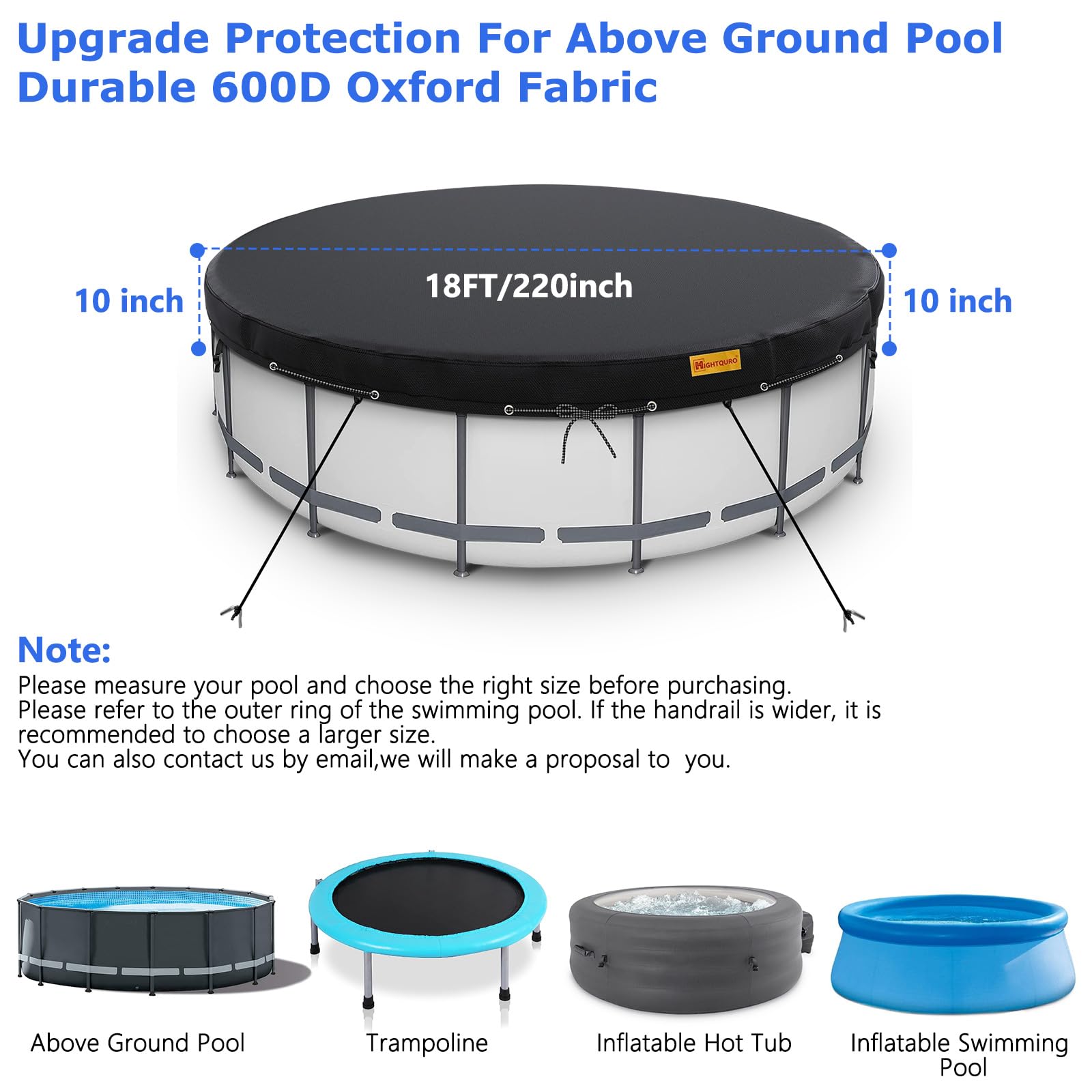 18Ft Round Pool Cover for Above Ground Swimming Pools - Heavy Duty Waterproof & Windproof with Ground Nails & Ropes - Dustproof Winter Protection - Perfect for Seasonal Pool Maintenance and Winterization (Black)