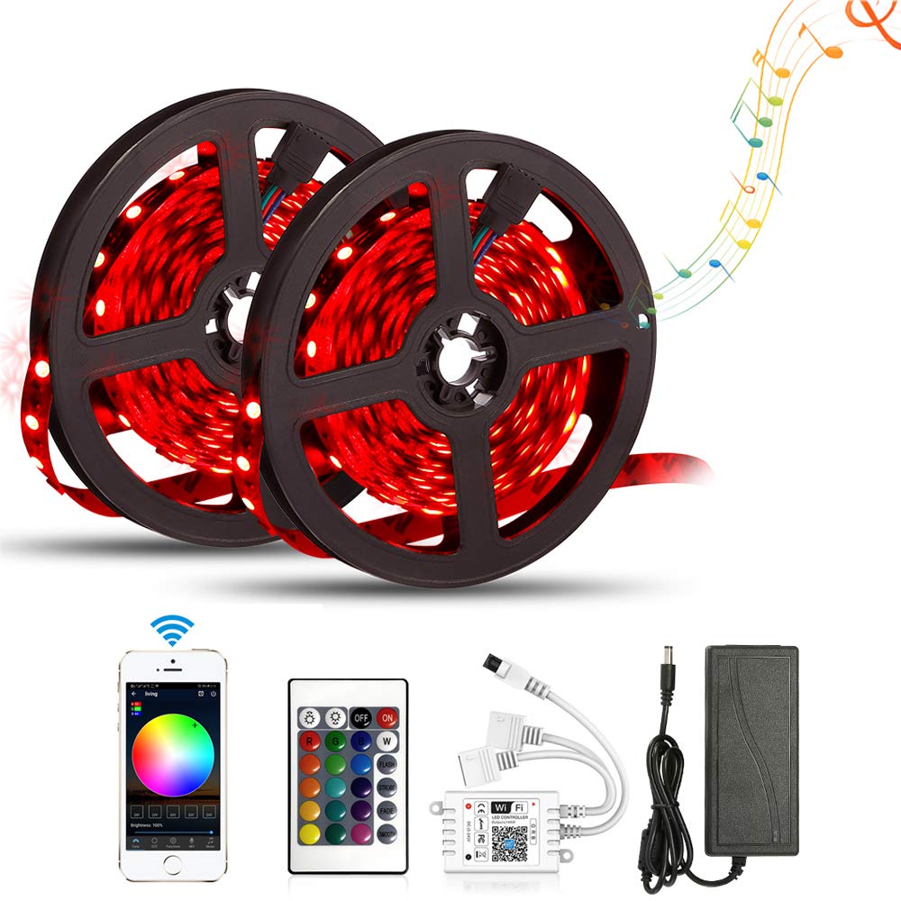 INDARUN 32.8ft WiFi LED Strip Lights with Remote - Dimmable RGB 5050 600 LEDs, Smart APP & Music Sync Control for Bedroom, Kitchen, TV Backlight, Cabinet Lighting | Perfect for Home Decor, Parties & Gaming Setup