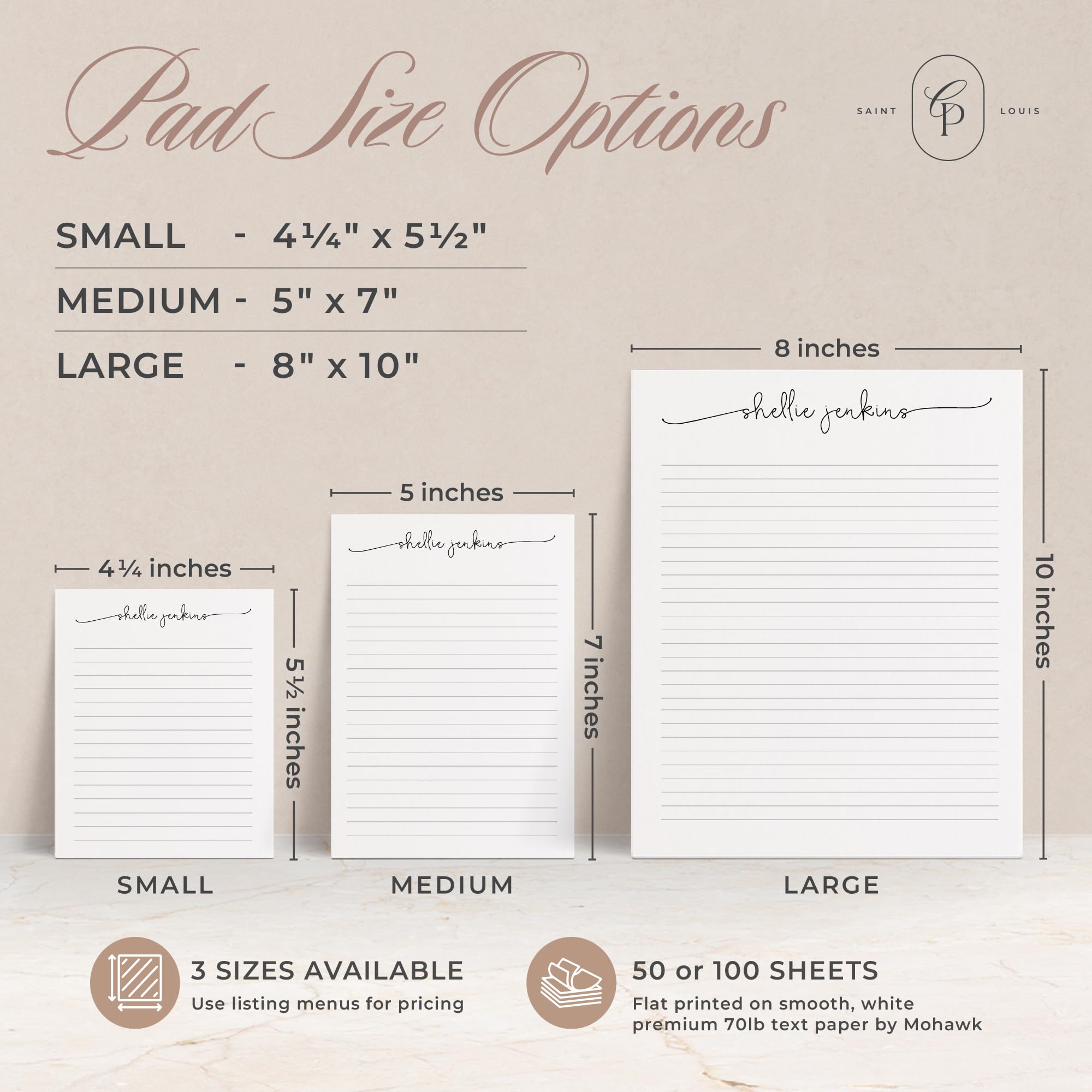 Custom Personalized Notepads for Women & Girls - Lined/Unlined Note Pads with Name in Lowercase - Cute Memo Pads, Swash Script Design - Perfect for Journals, Office Notes & Gift Giving