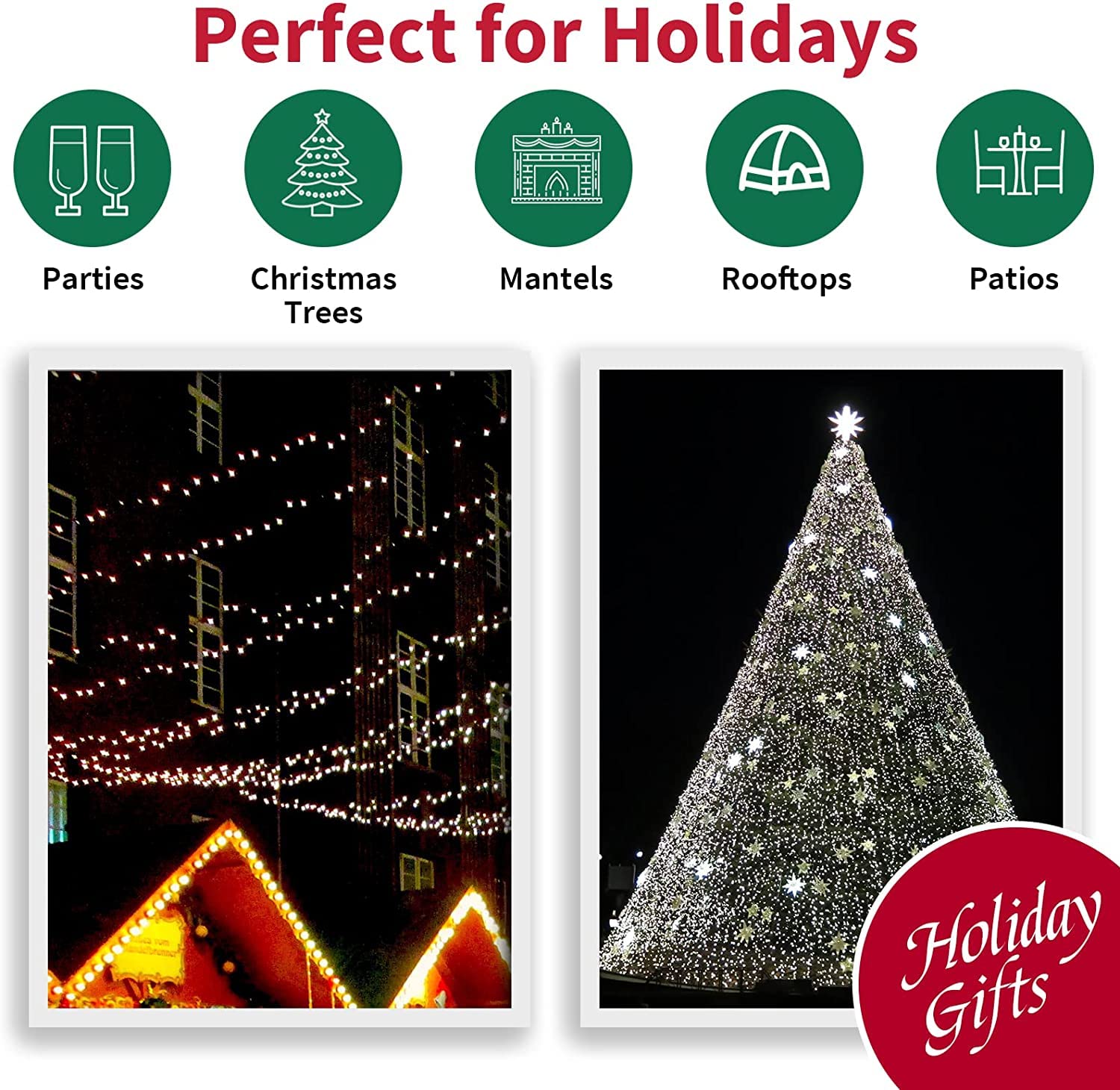 105FT 360 LED Outdoor String Lights White - Extendable Waterproof Christmas Lights with 8 Lighting Modes & Timer - Perfect for Holiday Party, Wedding, Garden, Patio and Bedroom Decorations