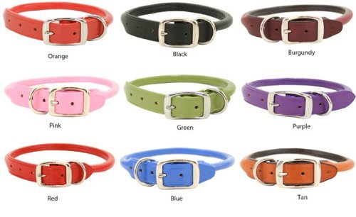 Premium Rolled Leather Dog Collar - Red, 34