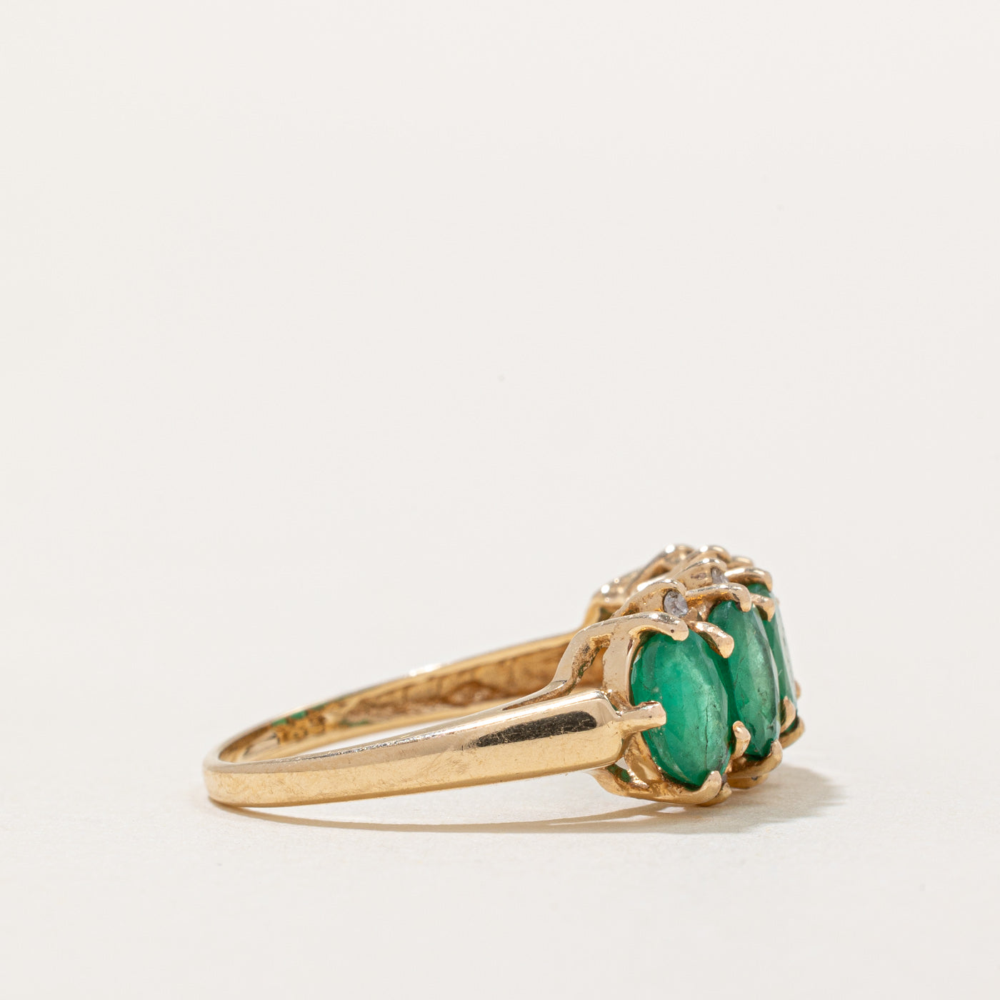1.50ctw Five Stone Emerald & Diamond Ring - 0.04ctw Diamond Accents - Size 6 - Elegant Wedding Band, Anniversary Gift, or Everyday Luxury Jewelry