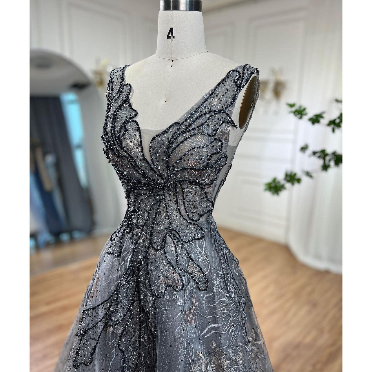 Serene Hill Grey A-Line Luxury Evening Dress 2025 - Beaded Sleeveless Sexy Women's Gown for Wedding, Party & Special Occasions | LA71250 | Perfect for Prom, Cocktail Events & Formal Gatherings