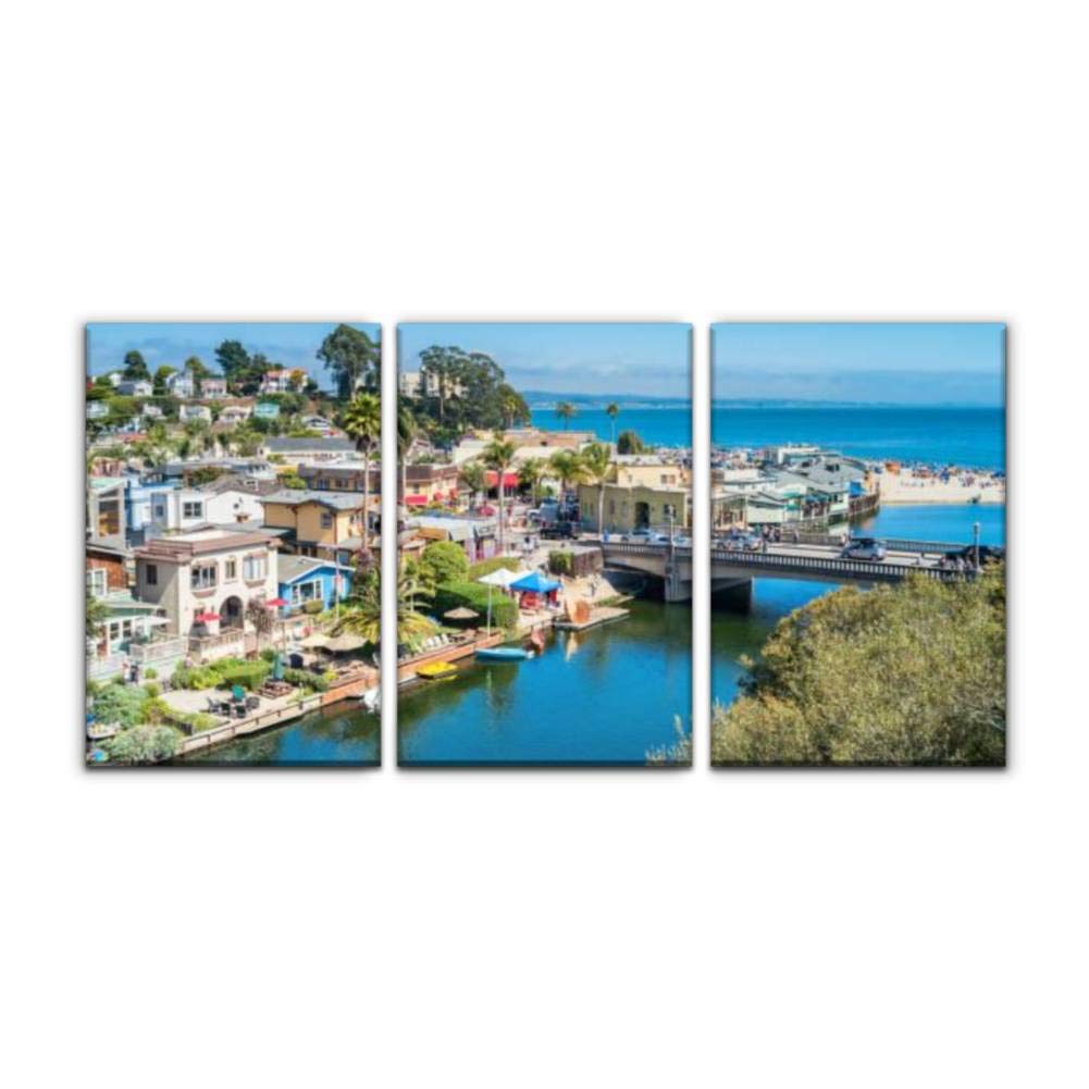 Gracelapin Modern Canvas Painting - Cityscape of Capitola California Ocean Bridge Wall Art - Printed Oil Painting Landscape Decor for Home, Office, Bedroom - Set of 3 Framed Pictures (16