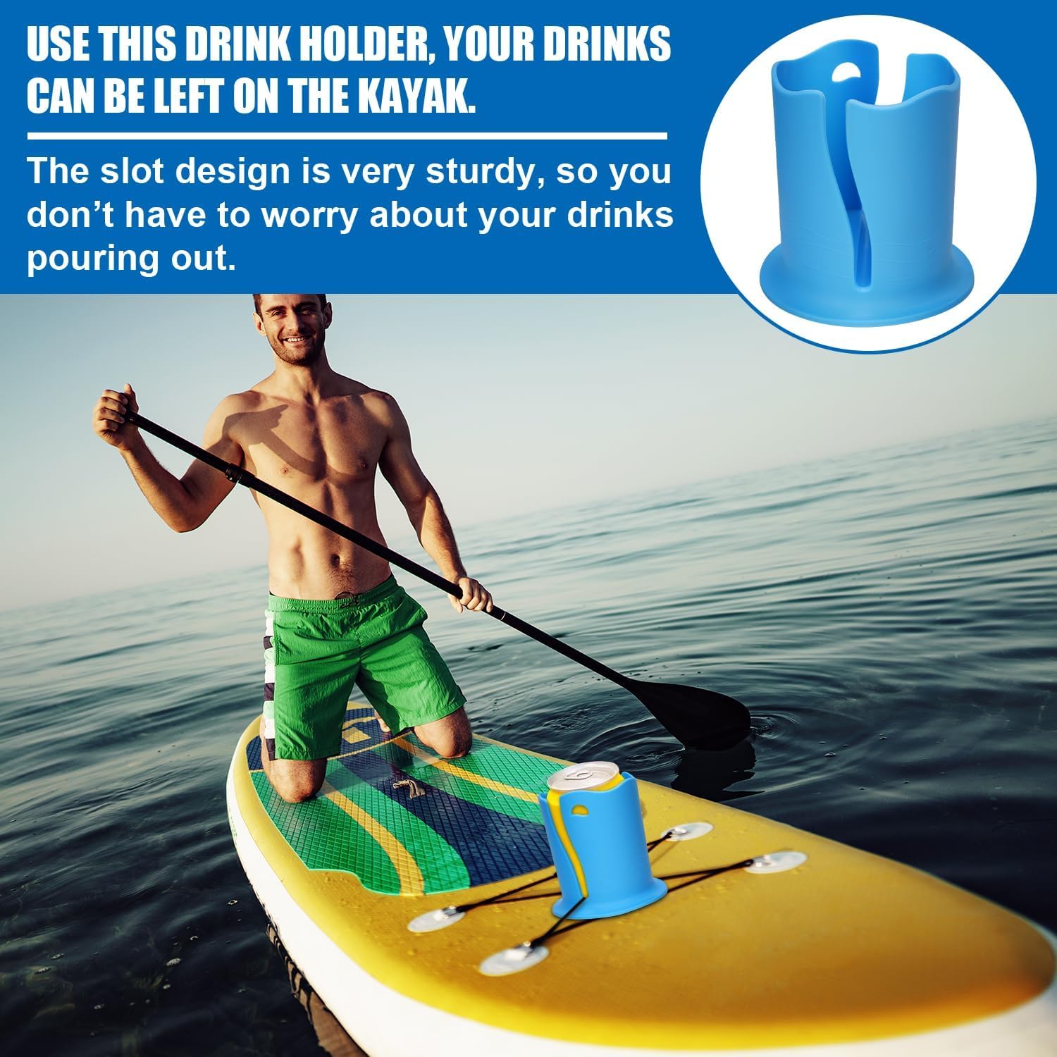 2Pcs Kayak Cup Holder - Universal Paddle Board Drink Holder for Surfboard, Fishing Boat & Kayak Accessories - Durable Water Bottle Holder for Outdoor Activities (Blue + Green) - Perfect for Kayaking, Paddle Boarding & Beach Adventures