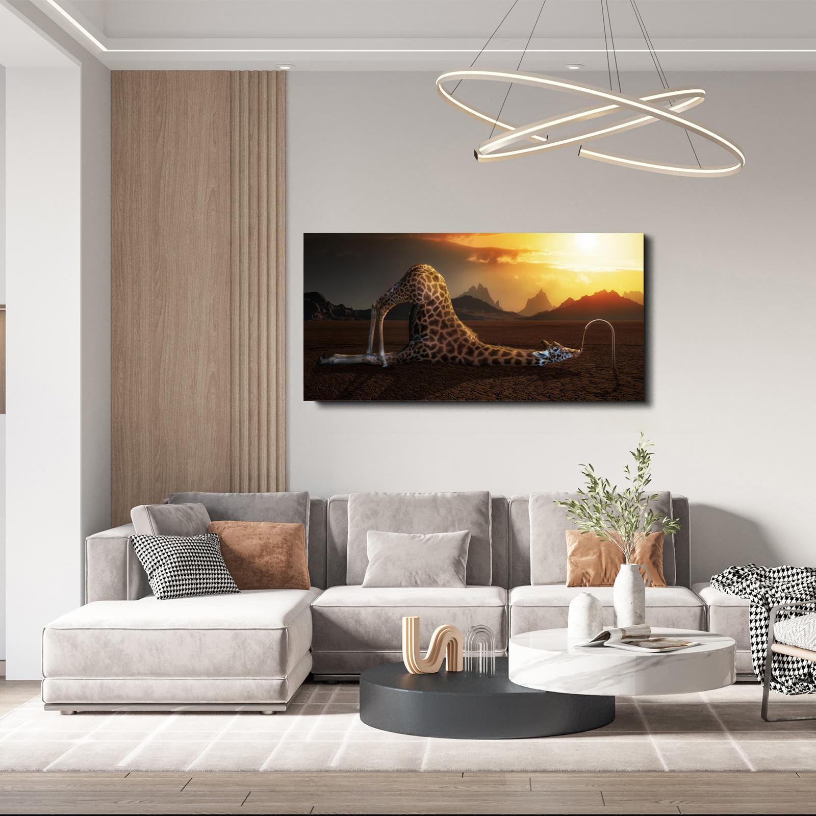 YONICA Funny Giraffe Drinking Water Canvas Wall Art - 20x40 Inch Nature Animal Painting for Home Decor, Living Room, Bedroom & Office - Perfect for Modern Interior Design & Gift Giving
