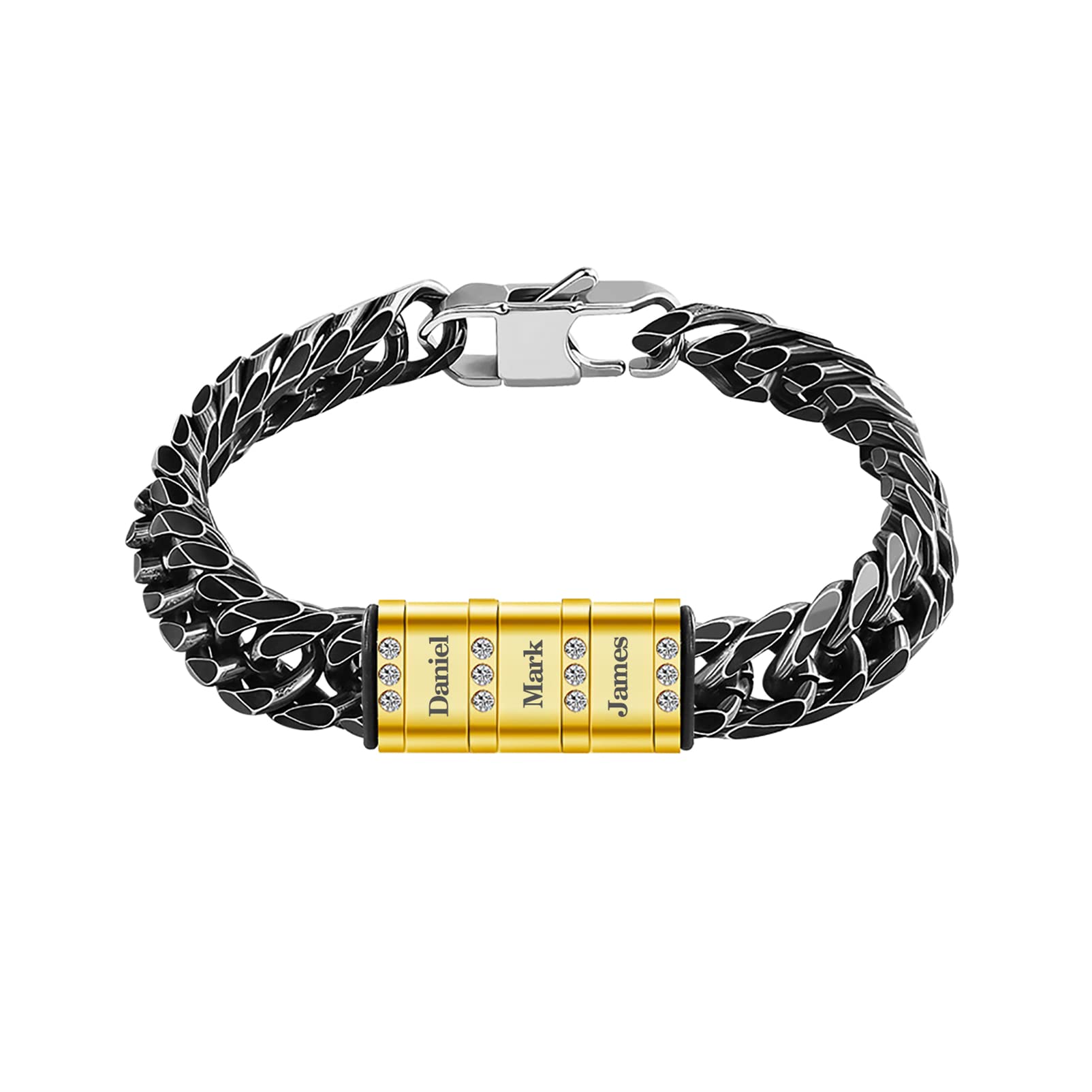 BAUMA AUTO Stainless Steel Cuban Chain Link Bracelet - Customizable 1-6 Names, Personalized Engraved Cuban Bracelet for Men & Women | Perfect Gift for Anniversary, Birthday, Valentine's Day