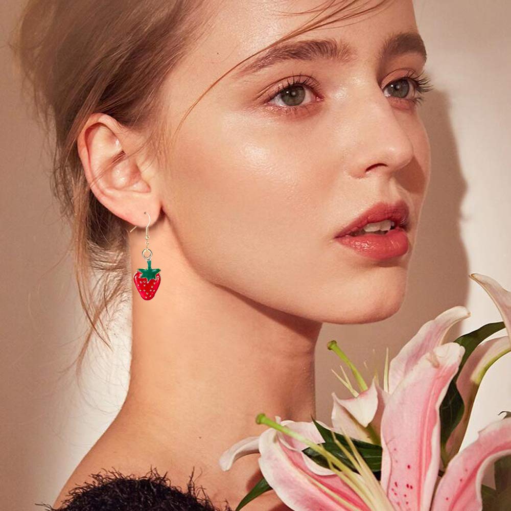 D.Rosse 4 Pairs Assorted Fruit Earrings for Women - Cherry, Strawberry, Watermelon Dangle Drop Earrings Set | Cute & Stylish Jewelry for Casual Wear, Parties, and Gifts