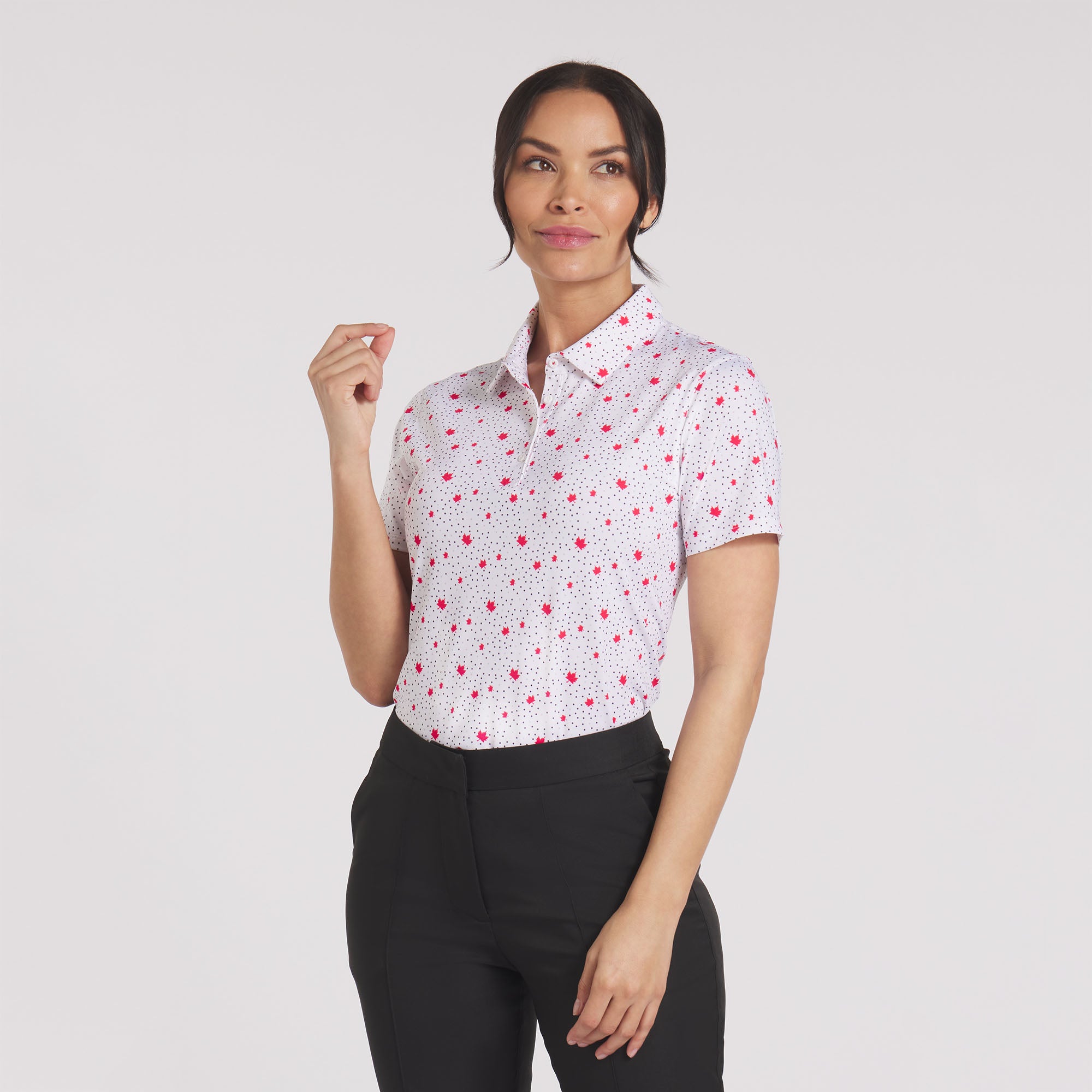 Women's Canada Maple Dot Golf Polo Shirt - Stylish & Comfortable Golf Apparel for Women - Perfect for Golf Courses, Country Clubs & Casual Wear