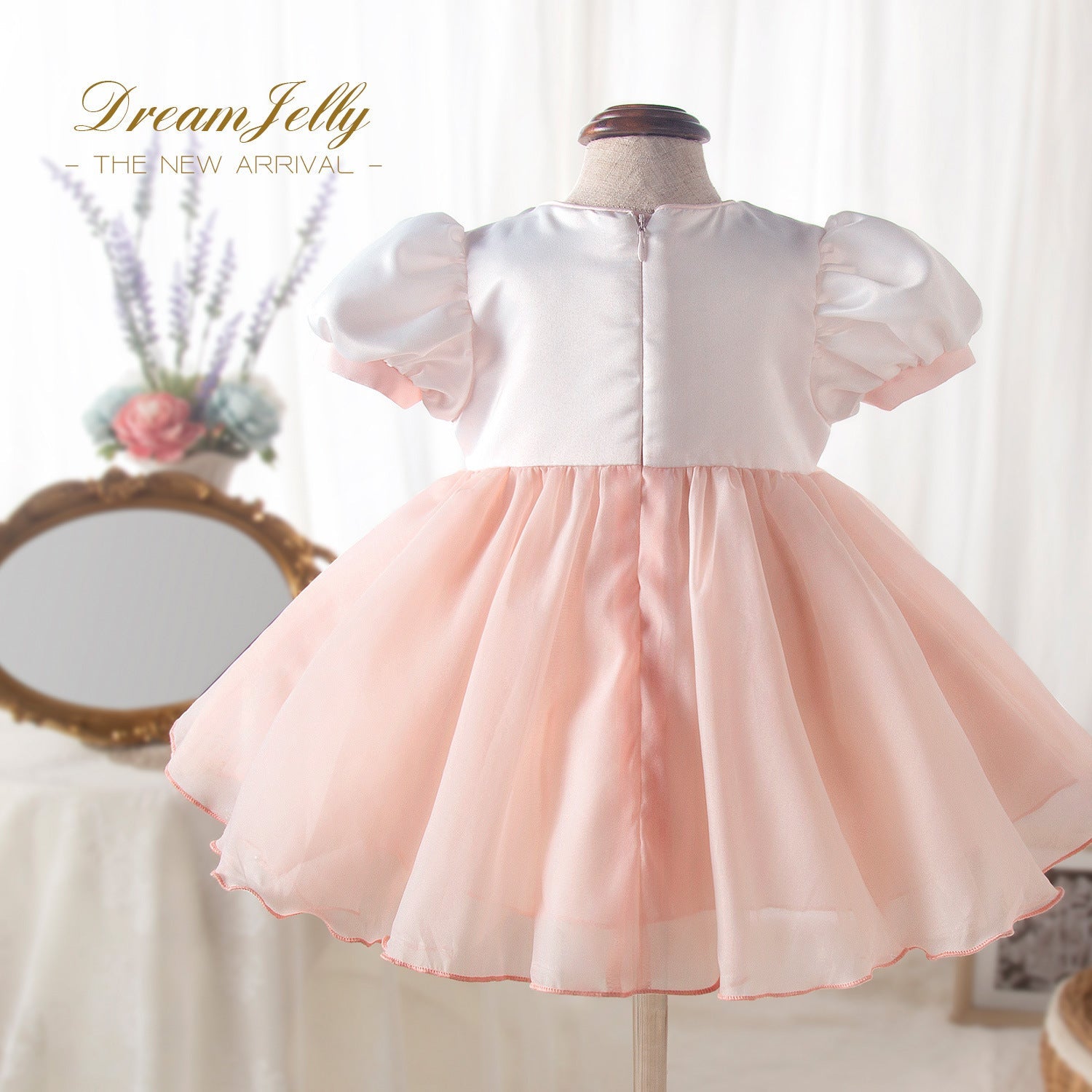 Pink Princess Flower Girl Dress with Organza Puff Sleeves - Elegant Toddler Bridesmaid Dress for Weddings, Birthday Parties & Special Occasions