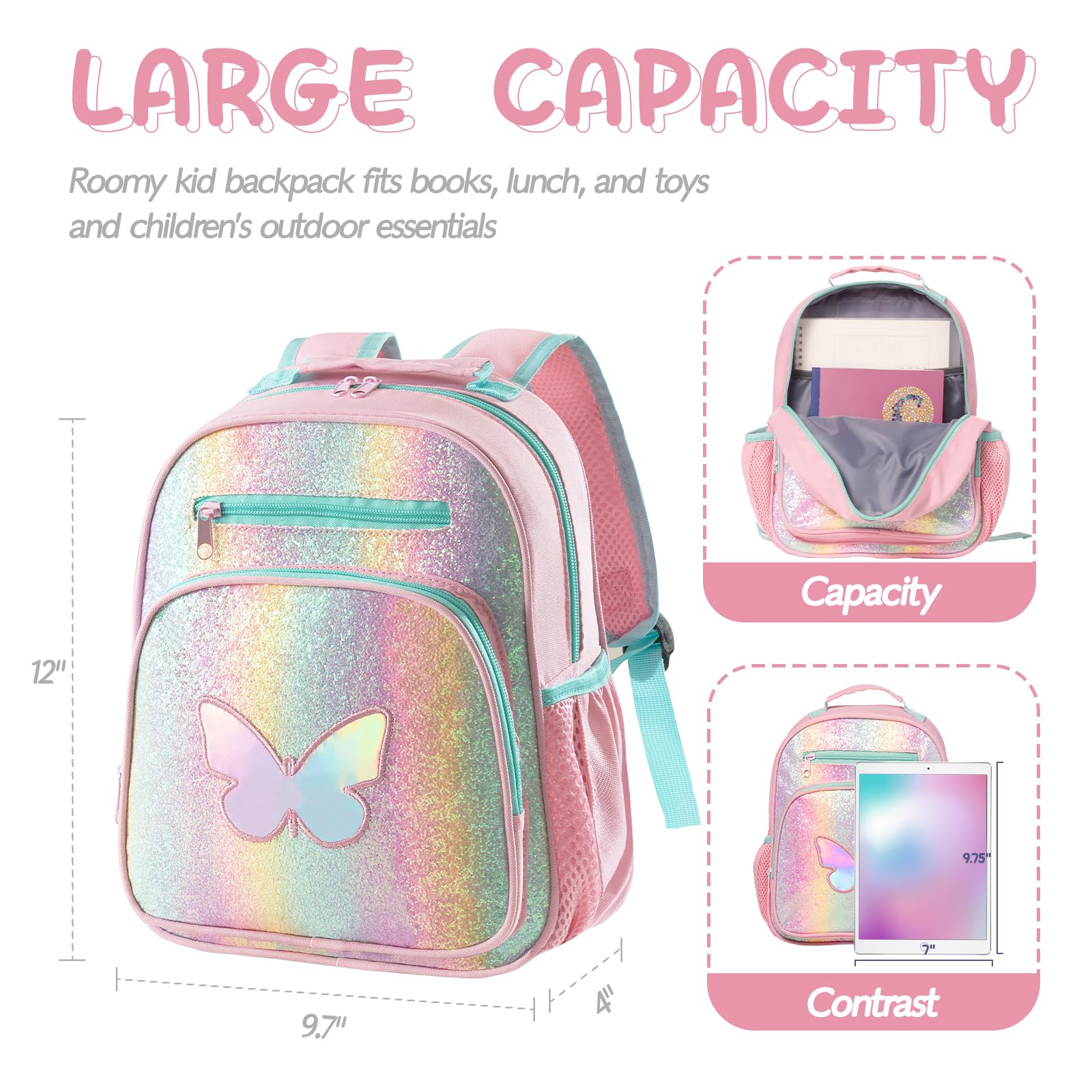 Adorable Toddler Backpack for Girls & Boys Age 2-6 | Cute Butterfly Design Kids Backpack with Adjustable Chest Strap | Perfect for Kindergarten, Preschool & Daycare Adventures