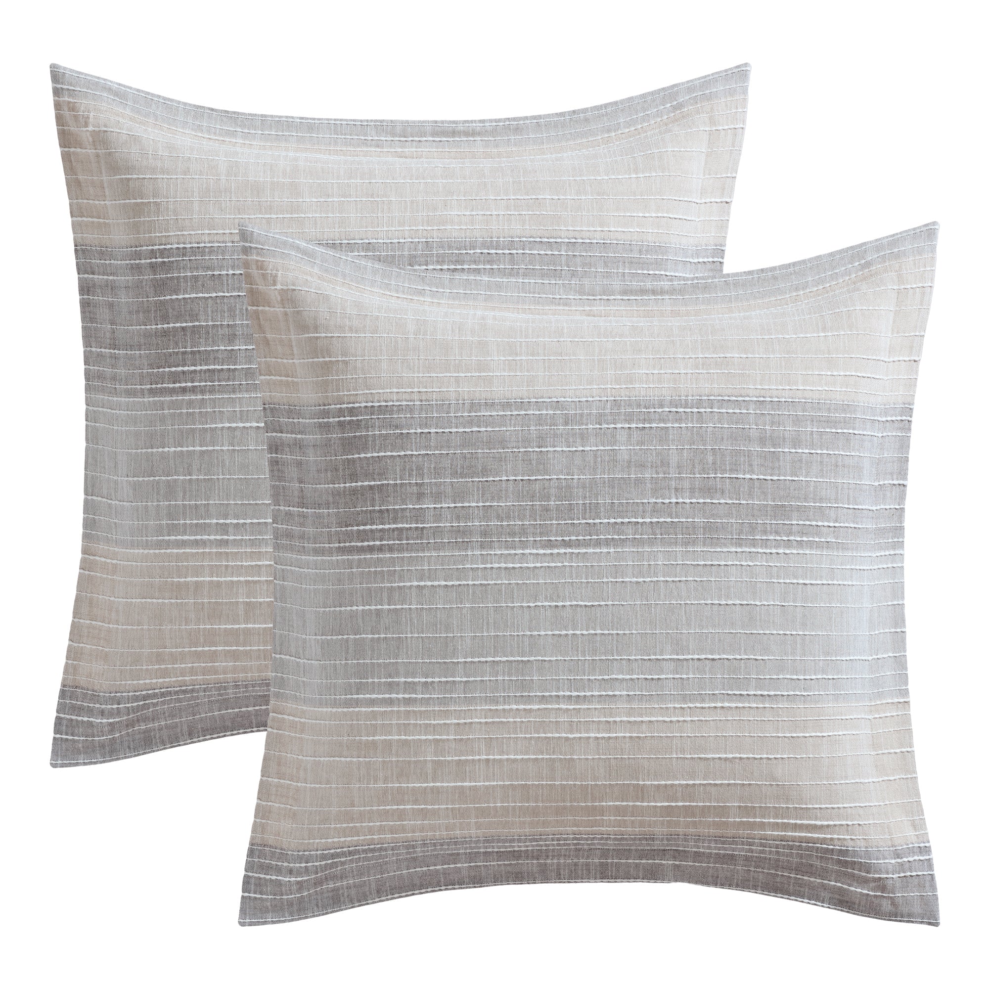 Striped Euro Sham Pillowcase Set of 2 - Soft Cotton Decorative Pillow Covers for Bedroom, Living Room & Guest Room Decor