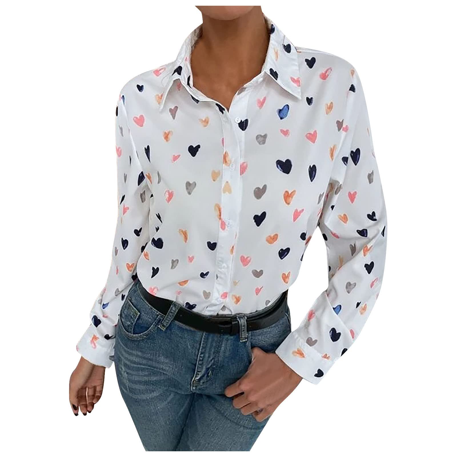 Women's Printed Button Lapel Long Sleeve Loose Casual Top Shirt - Fashion Tank Tops for Women - Perfect for Summer Outfits, Beach Wear & Casual Office Style