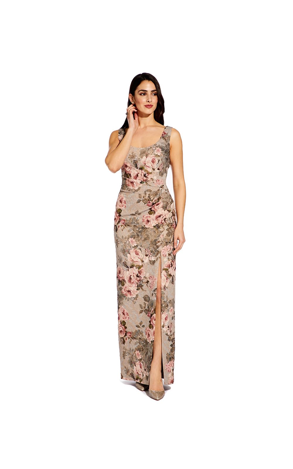 Adrianna Papell Women's Elegant Matelasse Long Sleeve Maxi Dress for Evening Gala, Wedding Guest & Special Occasions