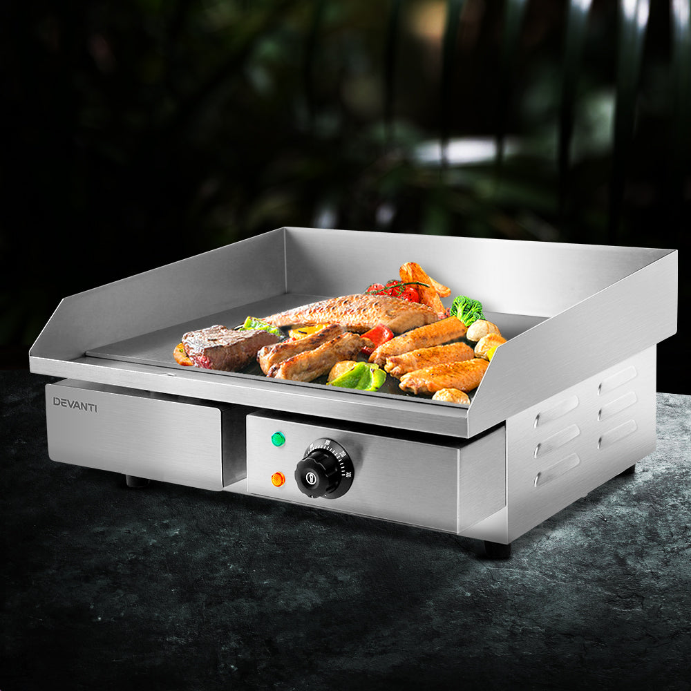 Devanti 55cm Commercial Electric Griddle - 3000W Heavy Duty BBQ Grill Plate for Restaurants, Catering & Outdoor Cooking