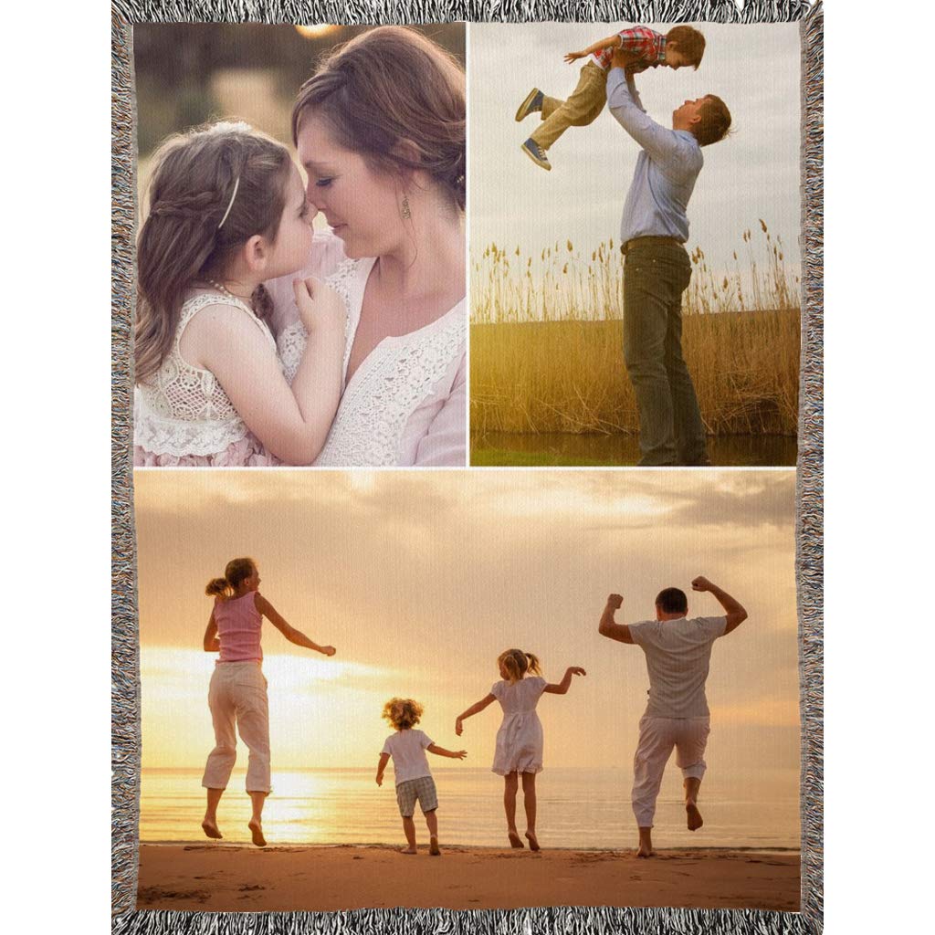 **Personalized Photo Blanket - Custom Woven Cotton Throw with 1-3 Photos (60