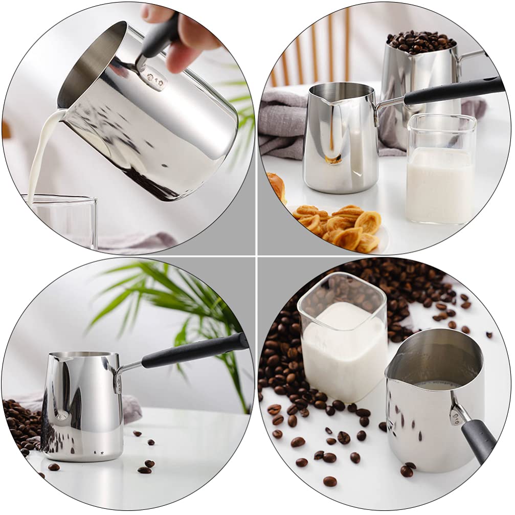Hemoton 1Pc Stainless Steel Milk Frothing Pitcher with Handle - 304 Food Grade Espresso Steaming Cup for Coffee, Latte & Cappuccino - Perfect for Home Baristas & Coffee Shops (Ideal for Creating Microfoam & Latte Art)