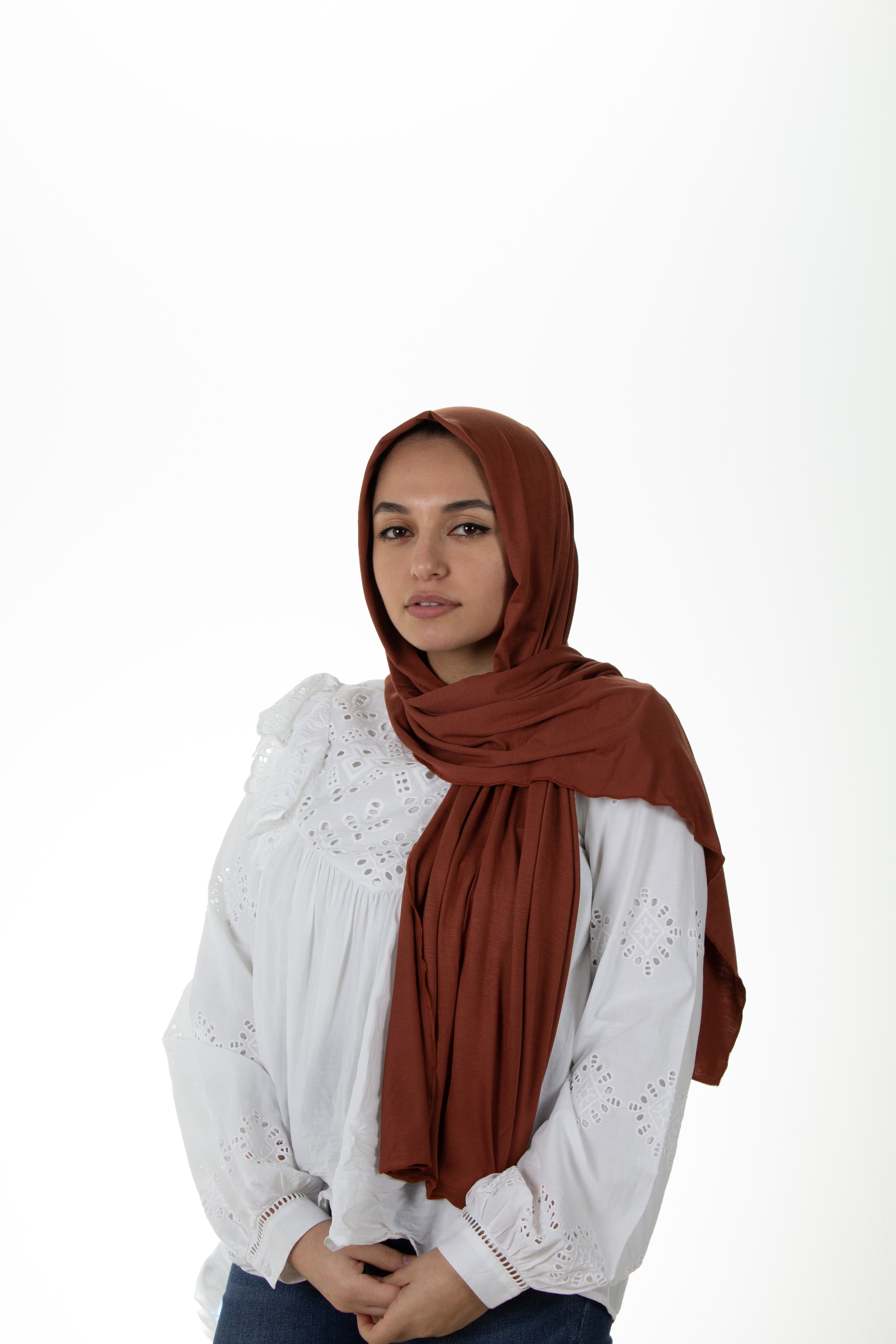 Stylish Jersey Hijab in Burnt Orange - Soft & Comfortable Muslim Headscarf for Daily Wear, Prayer, and Modest Fashion