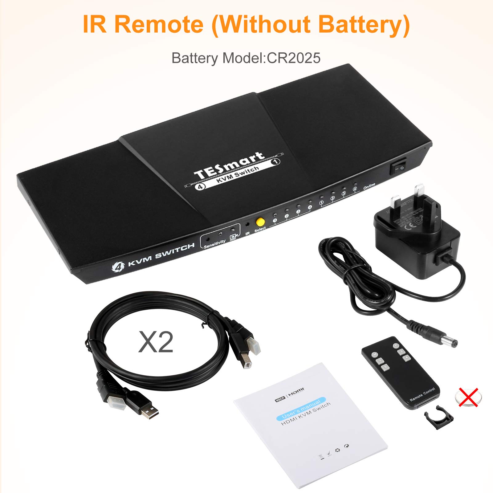 TESmart 4 Port HDMI KVM Switch 4K Ultra HD 3840x2160@30Hz | 4x1 KVM Switcher for 4 PCs to 1 Monitor with 2x1.5m Cables | Supports USB 2.0 Devices | Control 4 Computers/Servers/DVR | Matte Black | Perfect for Home Office, Gaming & IT Management