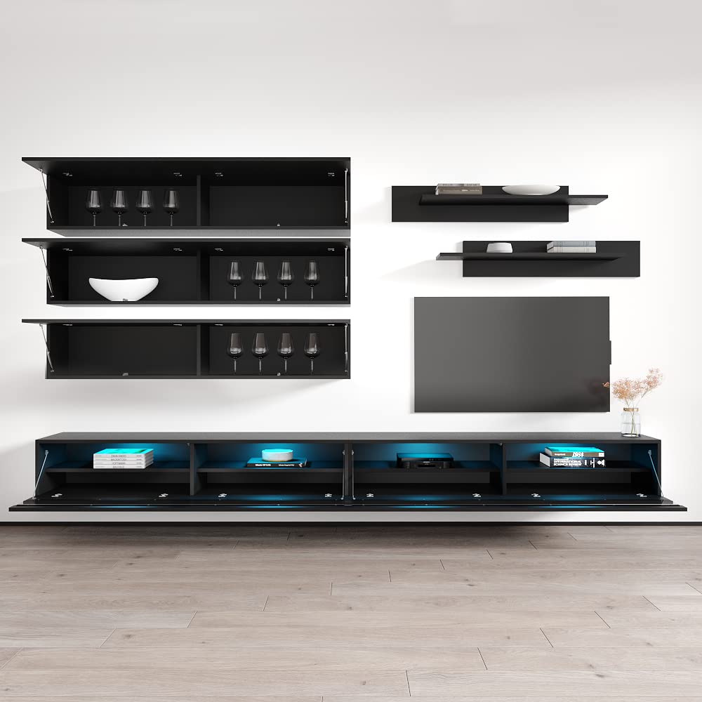 Modern Floating TV Stand with Storage & LED Lights - Wall-Mounted Entertainment Center for Bedroom & Living Room - 35