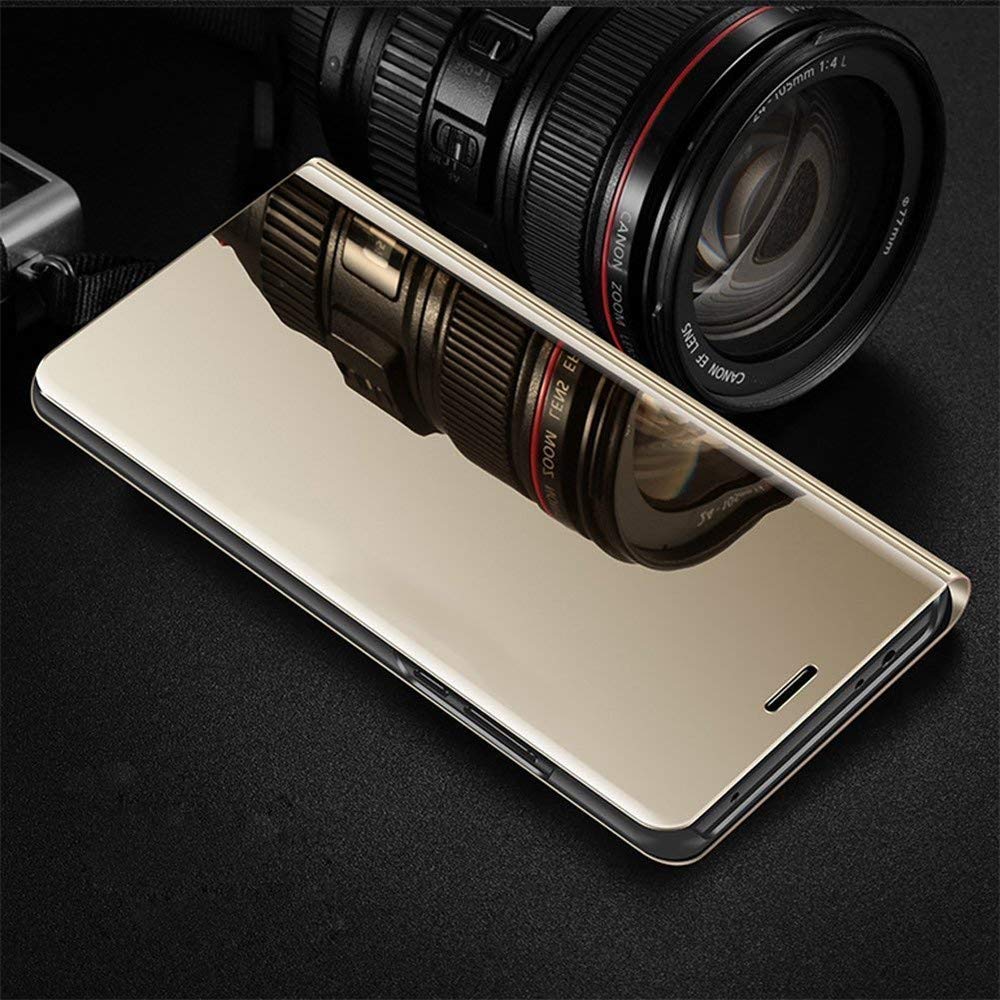 Samsung Galaxy A03S Phone Case with Wireless Charging - Luxury Clear View Smart Display Cover, Ultra Thin Hard Flip Case for Samsung Galaxy A03S (Golden) - Perfect for Makeup Mirror, Office & Travel Protection