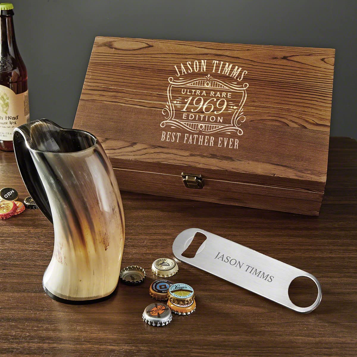 HomeWetBar Ultra Rare Horn Beer Mug Set - Personalized Engraved Gift Box for Men, Custom Name & Design - Perfect for Birthday, Anniversary, Father's Day & Home Bar Decor