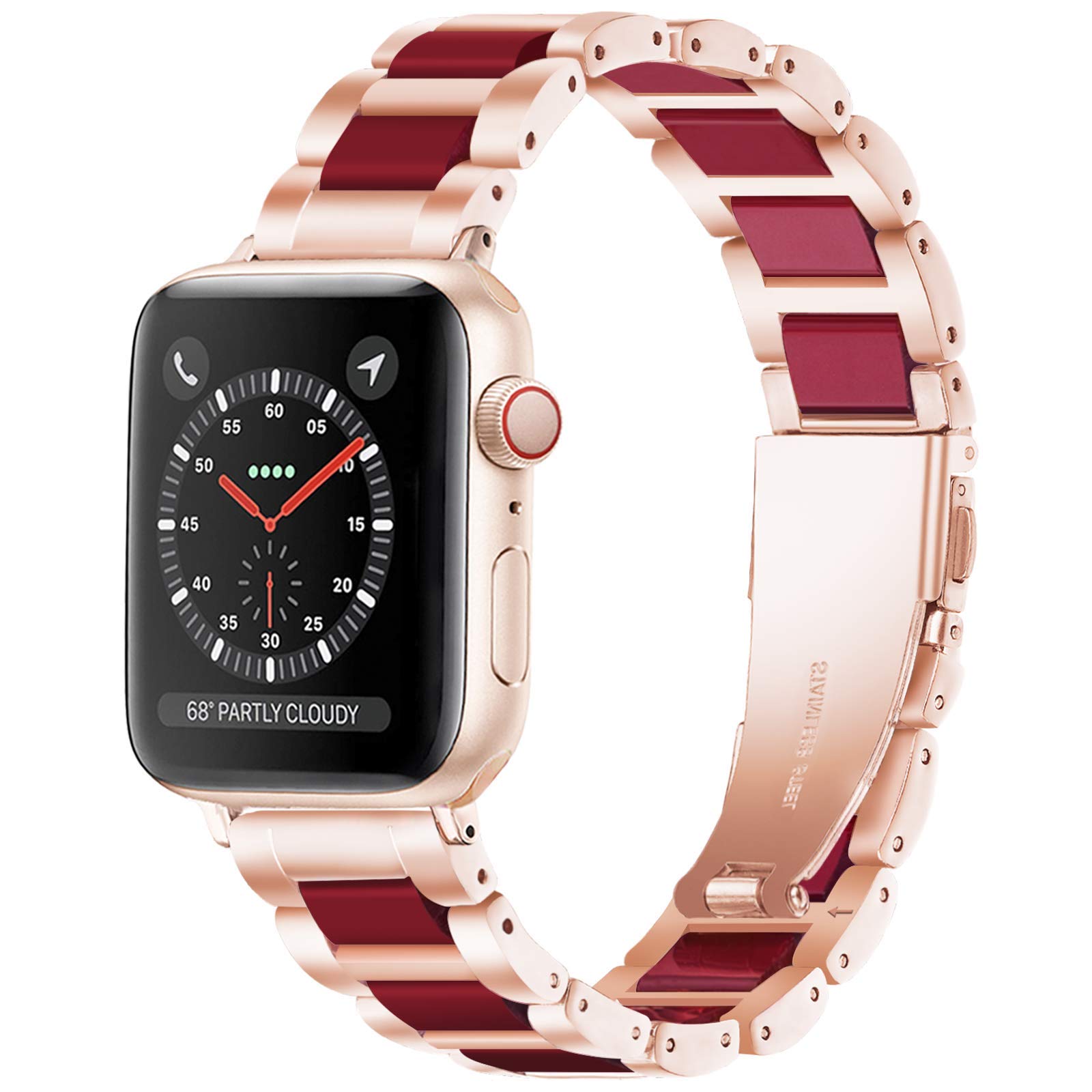 Luxury Resin & Stainless Steel Apple Watch Band for Women - Comfortable iWatch Strap Compatible with Series 9/8/7/SE/6/5/4/3/2/1 (Rose-Wine Red, 38mm/40mm/41mm) - Perfect for Workouts, Office & Everyday Fashion