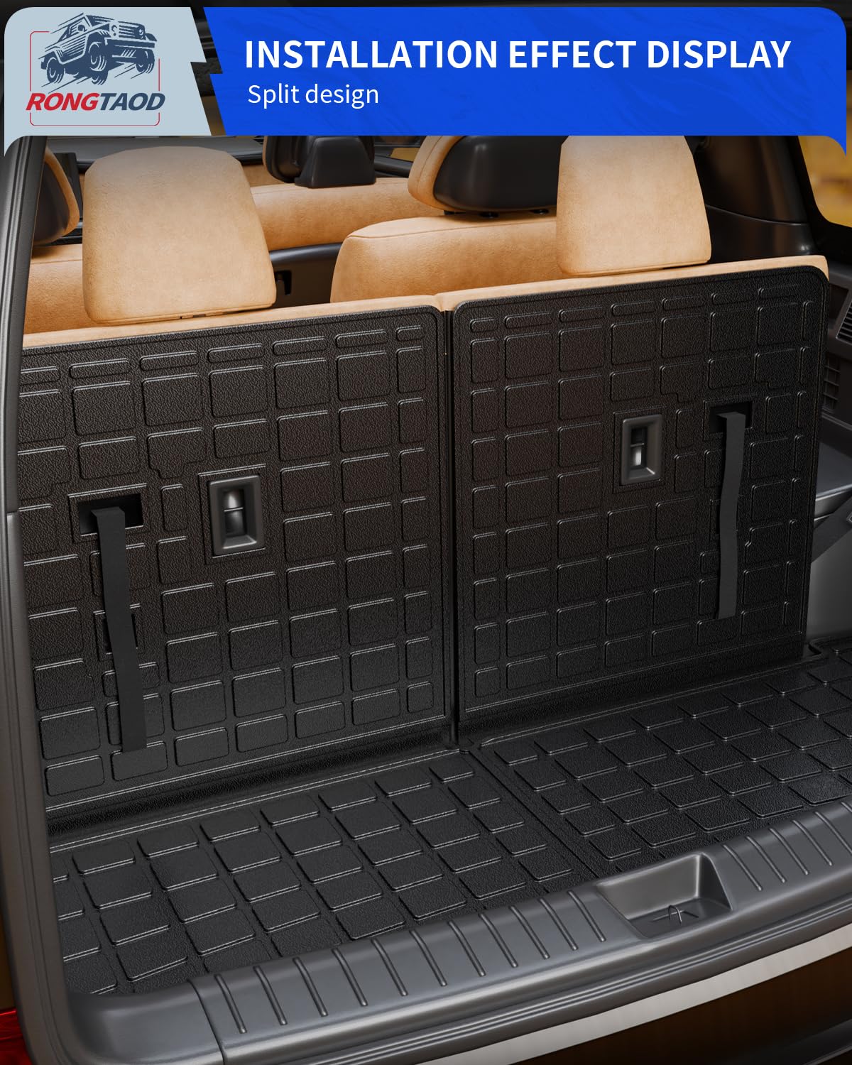 Rongtaod All-Weather Cargo Liner & Trunk Mat Compatible with 2024-2025 Hyundai Santa Fe - Heavy Duty Protection with Backrest Mat - Perfect for Road Trips, Groceries, and Pet Transport