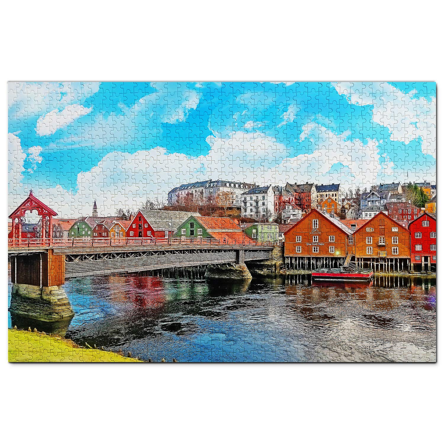 1000-Piece Norway Trondheim Wooden Jigsaw Puzzle - Scenic Travel Souvenir & Artwork for Adults, Home Decor & Relaxation