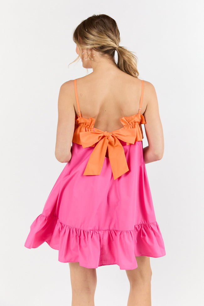 Pink and Orange Ruffle Detail Two Tone Mini Dress - Women's Party Cocktail Dress for Summer, Date Night & Special Occasions