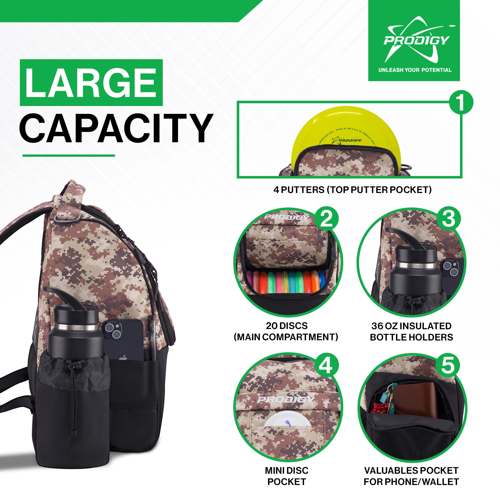 **Prodigy Disc Ascent Disc Golf Backpack – 18+ Disc Capacity, Lightweight Starter Bag for Beginners – Perfect for Tournaments, Practice & Outdoor Frisbee Games**