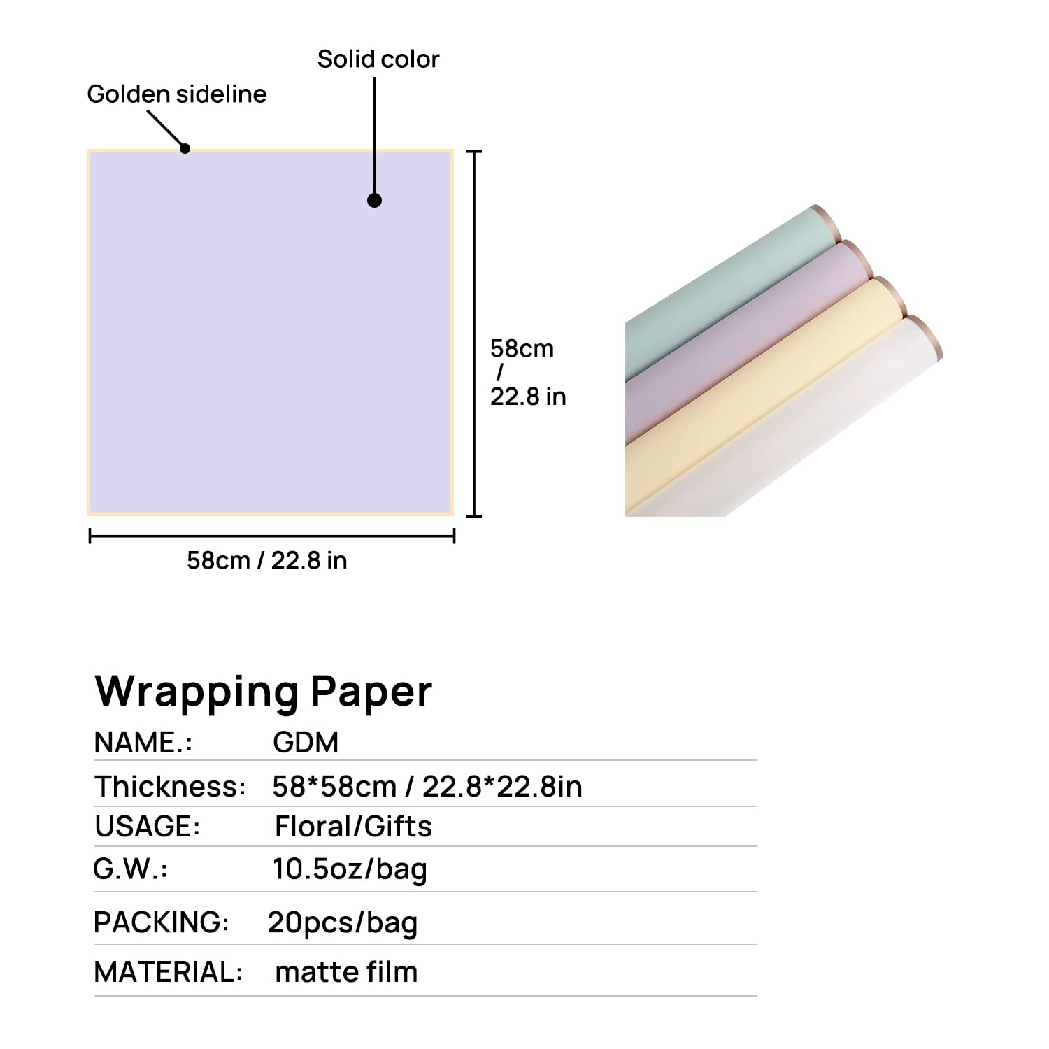 Frosted Translucent Gold Wrapping Paper - Waterproof Plastic Gift Wrap for Flowers, DIY Crafts, 20 Sheets 22.4x22.4 Inches - Perfect for Wedding Bouquets, Birthday Presents & Holiday Gift Packaging (Purple)