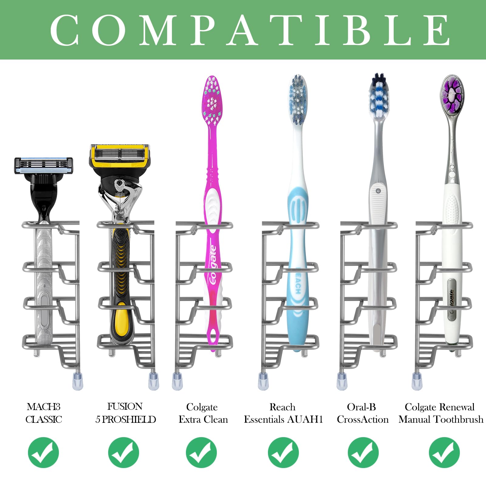 2 Pack Stainless Steel Wall Mounted Toothbrush Holder with 3 Slots - Brushed Nickel Bathroom Organizer for Electric Toothbrushes & Toothpaste - Space Saving Solution for Showers, Countertops & Small Bathrooms - Perfect for Modern Homes, Apartments, Dorm Rooms & Travel Use