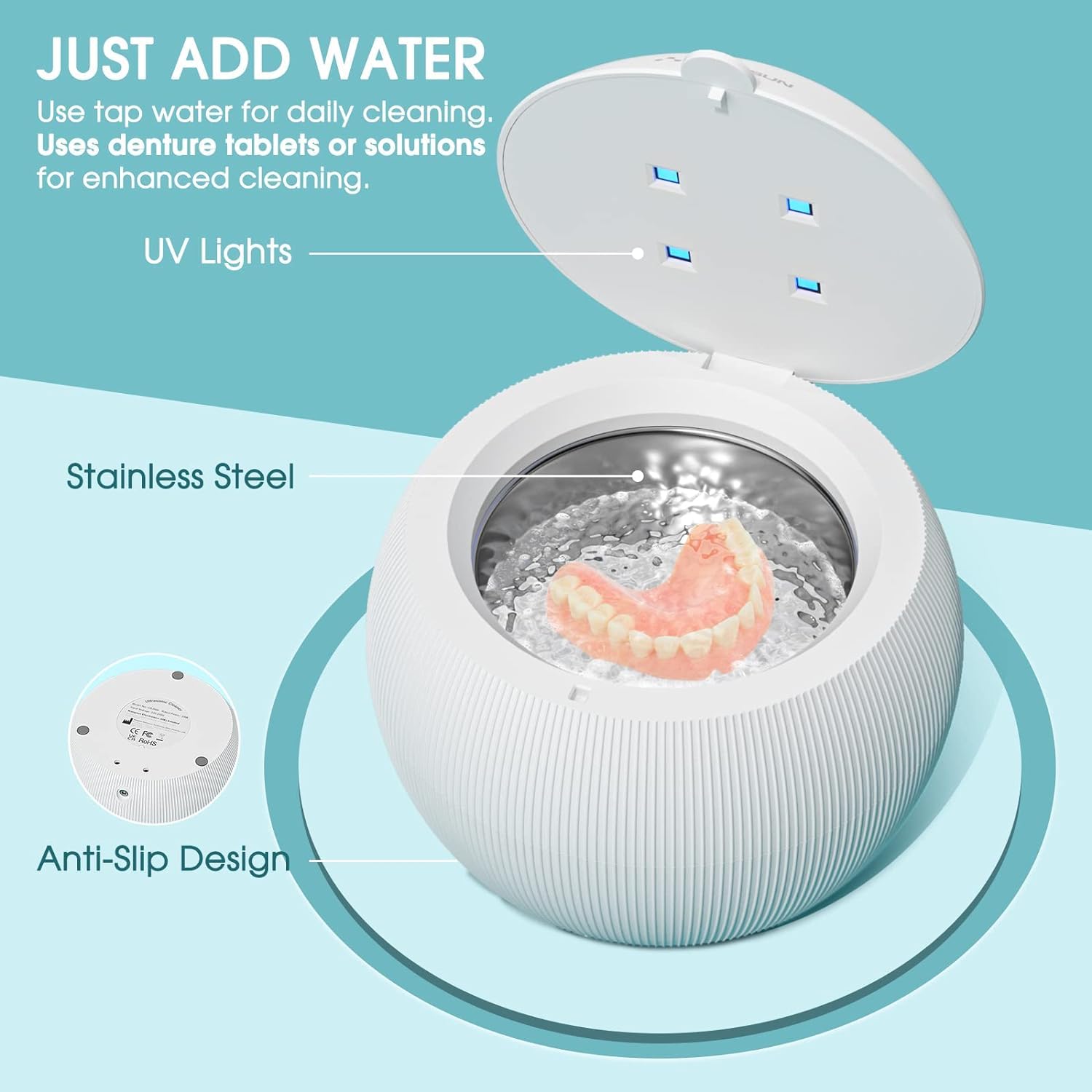 Hangsun Ultrasonic UV Cleaner Machine for Dentures, Aligners, Retainers & Dental Appliances – Professional Teeth Whitening Trays & Mouthguards Cleaner – Perfect for Home & Travel Dental Care