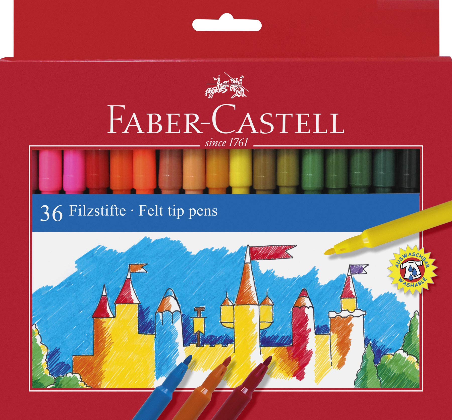 Faber Castell 554236 36-Piece Fiber Tip Multicolor School Markers Set in Cardboard Box - Perfect for Classroom, Art Projects & Kids Coloring Activities