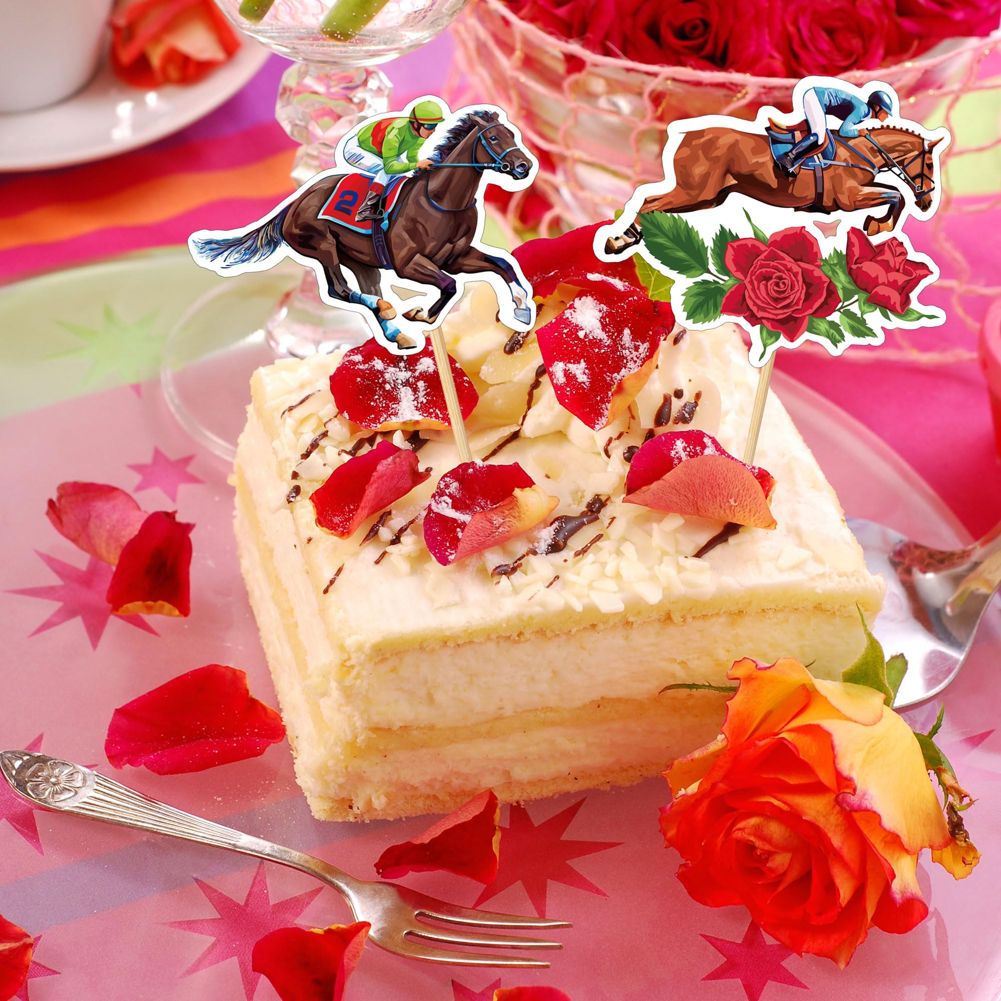Kentucky Derby Cupcake Toppers - 30 PCS Horse Racing Party Decorations, Derby Day Cake Toppers with Toothpicks, Run for the Roses Themed Party Supplies - Perfect for Derby Parties, Birthday Cakes & Equestrian Events