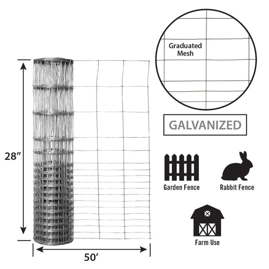 28 x 50 FT Galvanized Steel Rabbit Fence - Heavy Duty Garden & Yard Wire Fencing for Small Animals - Perfect for Protecting Vegetables, Flowers, and Backyard Gardens