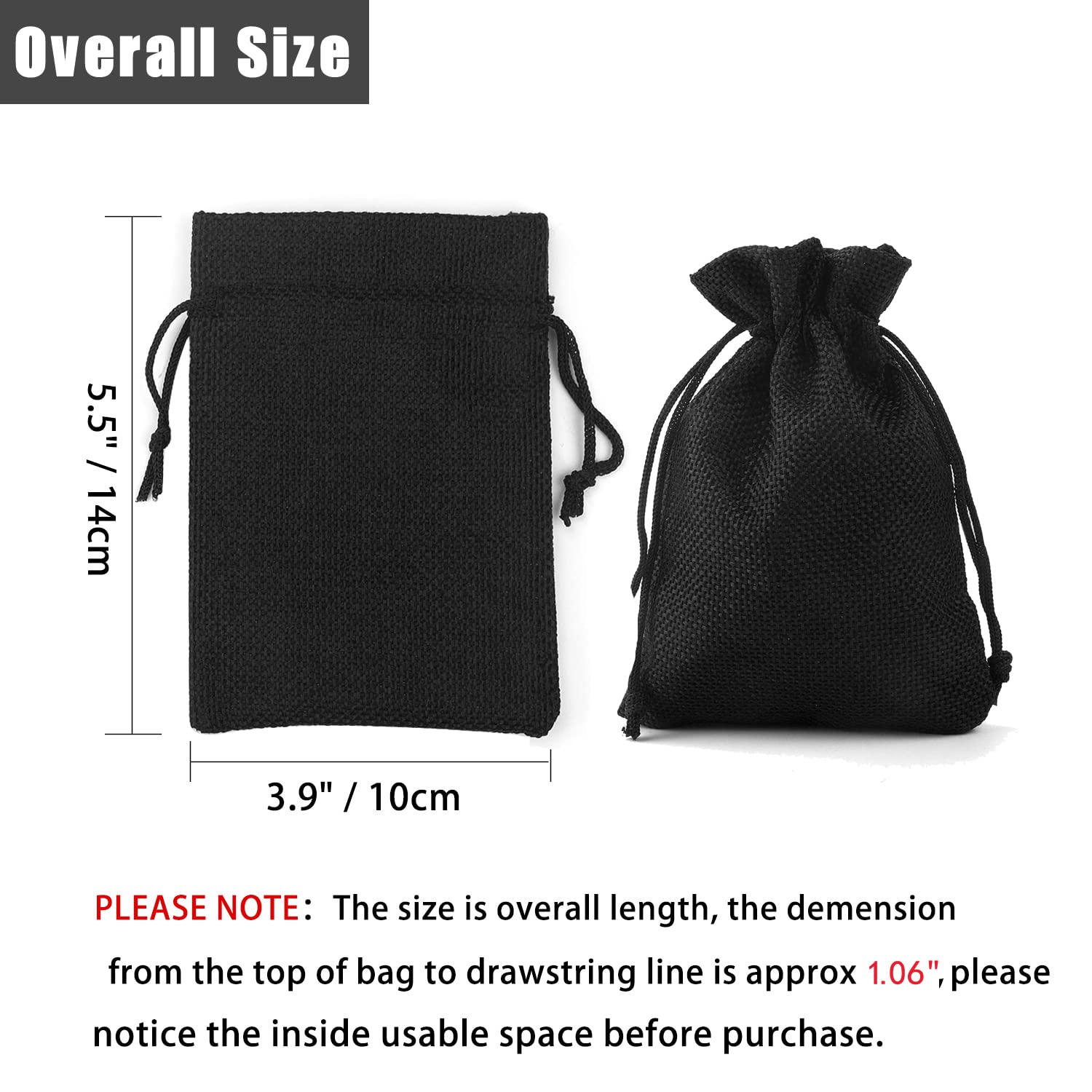 20pcs Black Burlap Drawstring Gift Bags 3.9