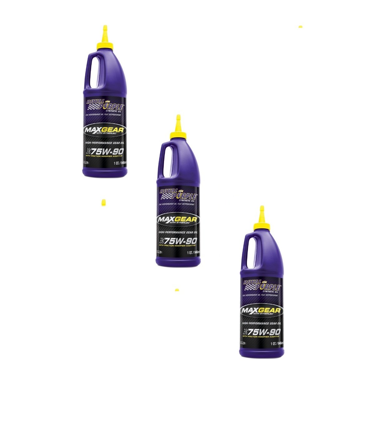 Royal Purple 01300 Max Gear 75W-90 Synthetic Gear Oil - 3 Pack (1 Quart Each) - High Performance Lubricant for Trucks, SUVs & Off-Road Vehicles - Extreme Pressure Protection & Smooth Shifting