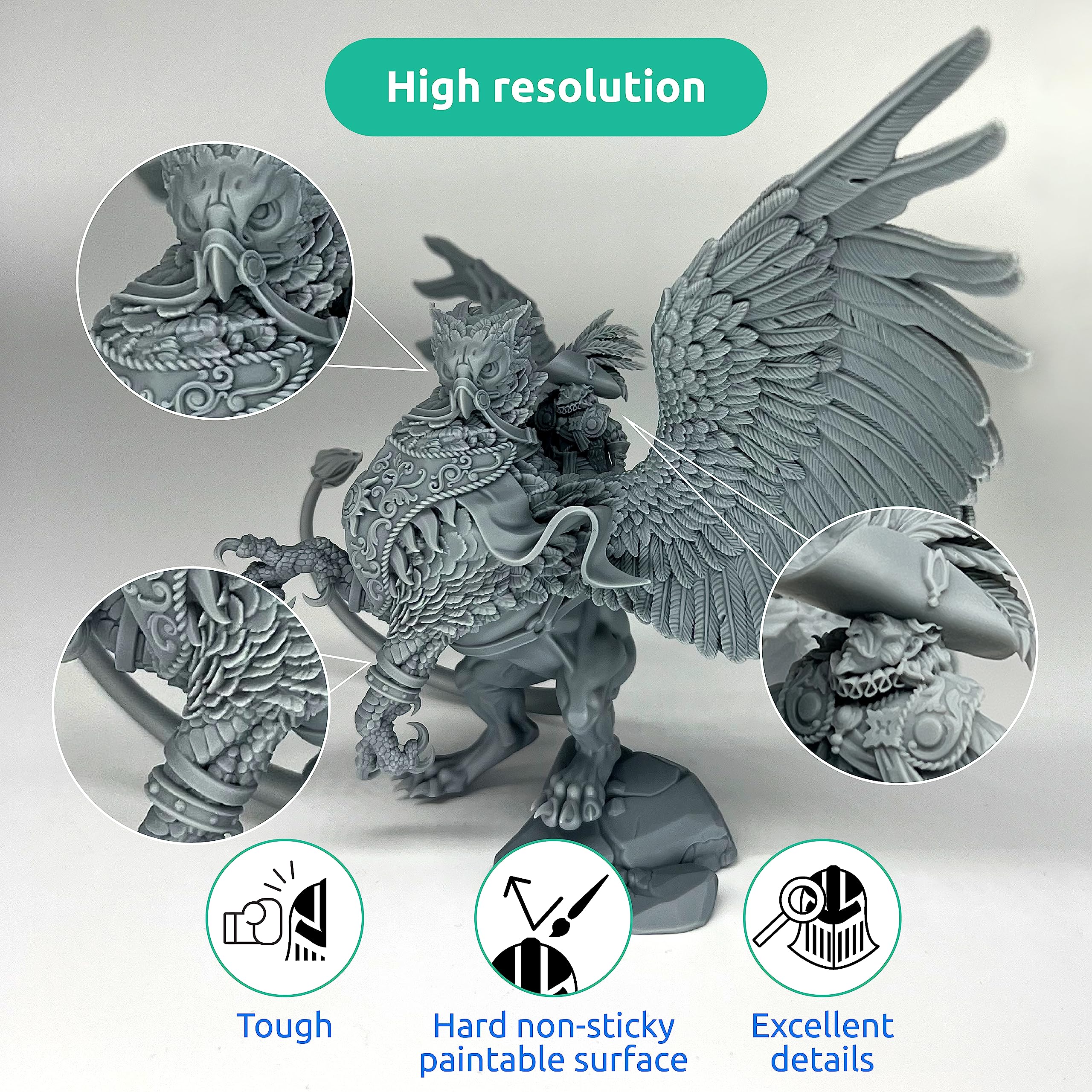 TGM-7 3D Printer Resin for Tabletop Miniatures – High Performance UV Resin for 4K/8K/12K LCD/DLP/SLA Printers | Tough, Fast Curing, Low Odor | Ideal for Wargaming, RPG Models & Collectible Figures (Grey, 5kg)